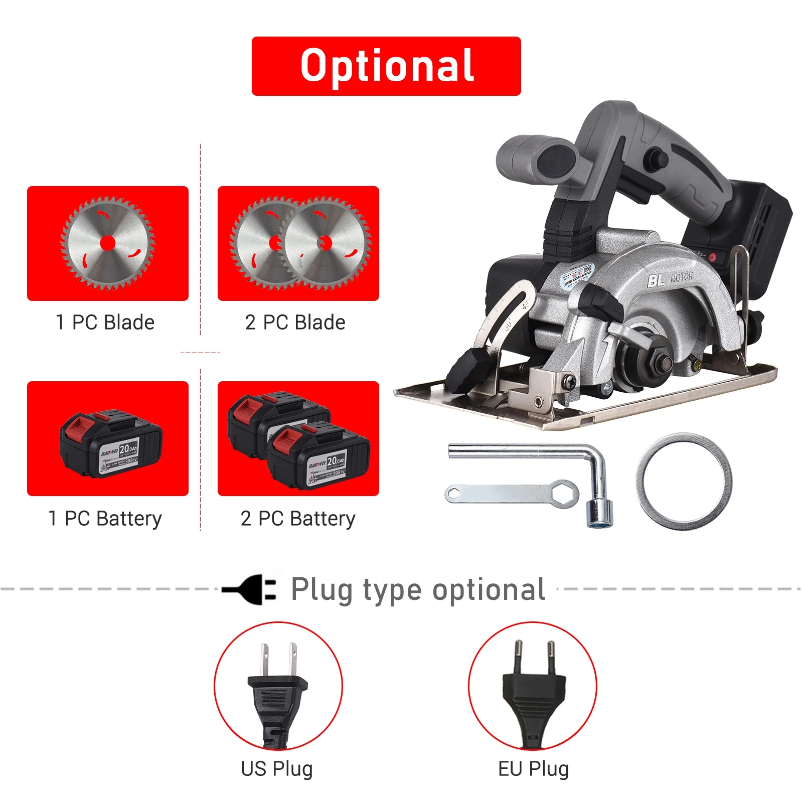 NANWEI Circular Saw Electric Saw 21V 7800RPM Cordless Brushless Tile Saw 45 Degree Adjustable Bevel Cutting with 110mm Blade - Image 6