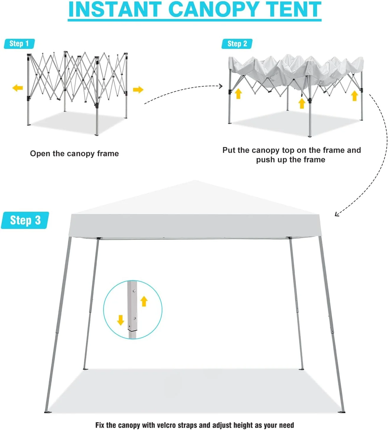 Canopy Tent, 10X10 FT Pop Up Canopy Outdoor Instant Tent Slant Legs with Carrying Bag, Portable Gazebo Shelter for Patio Deck Garden and Beach - 8X8 FT Canopy Cover (Dark Blue) - Image 25