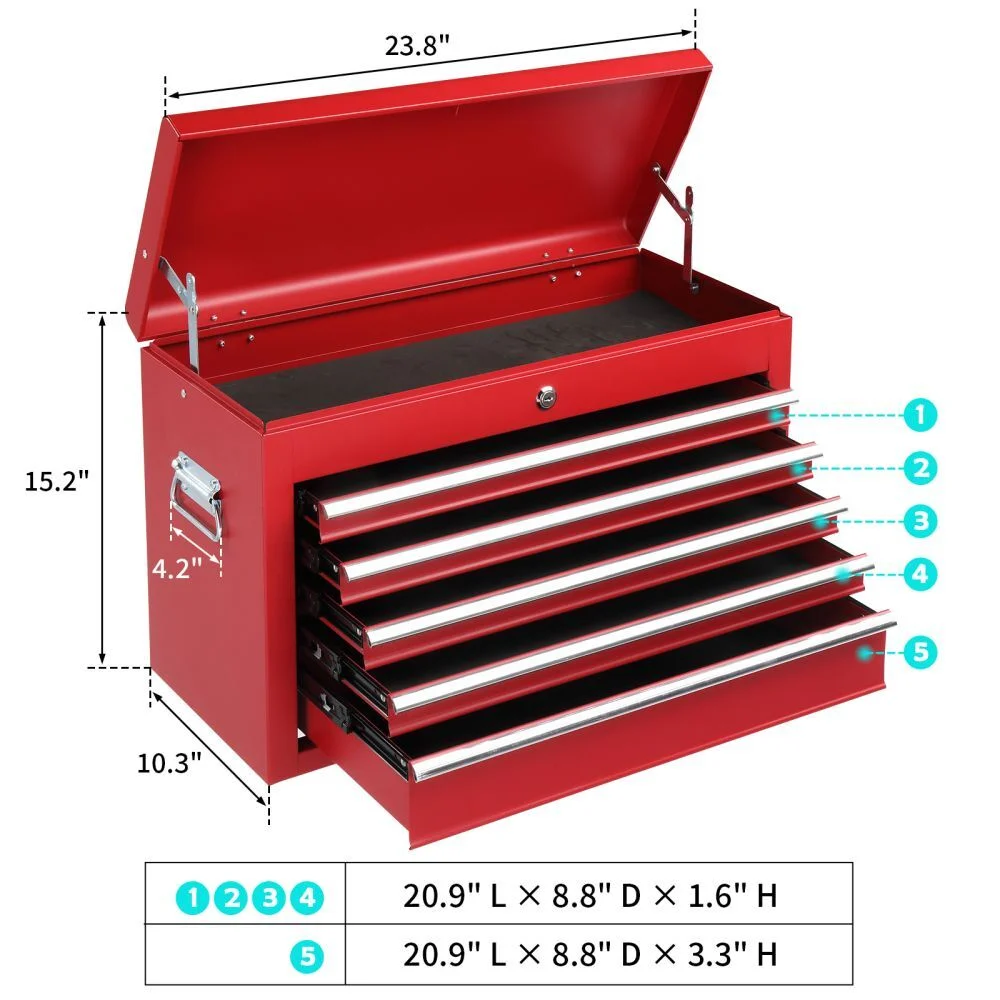 IVV 4-Drawer Rolling Tool Chest w/Lock & Key, Tool Storage Cabinet with Universal Wheels, Anti-Scratch Liners, Tool Organizer Box for Garage, Warehouse & Repair Shop, Red - Image 14