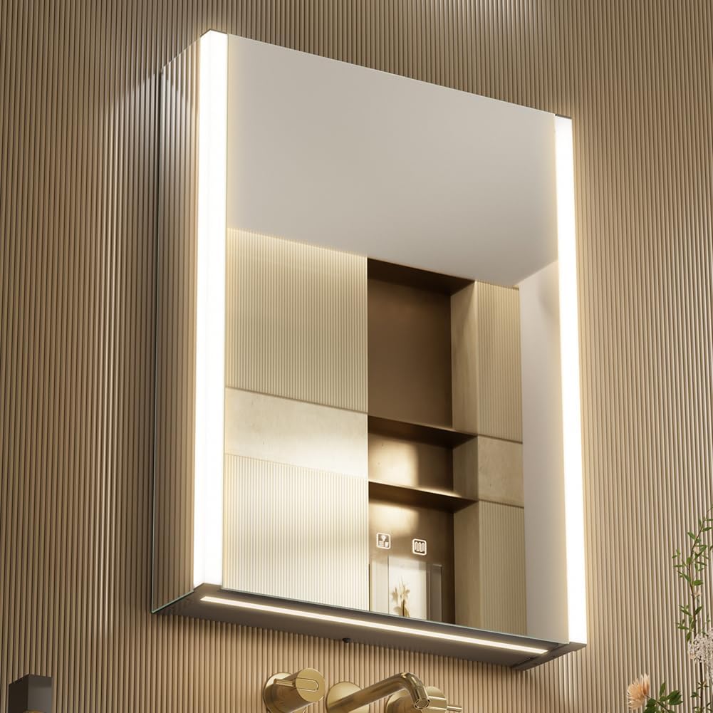 31x28 Inch Two Doors Aluminum LED Bathroom Medicine Cabinet with Mirror - Image 5