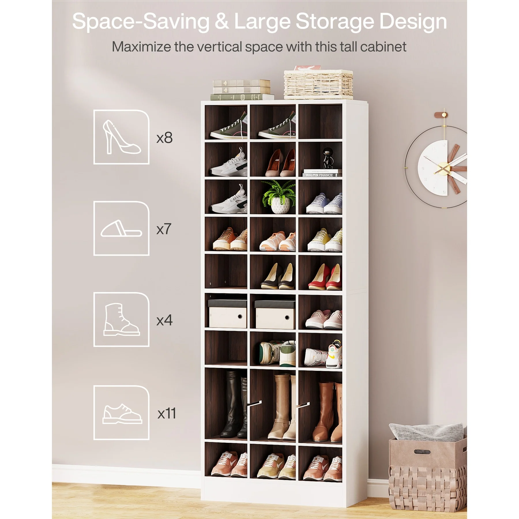 10-Tier Tall Shoe Cabinet, 30-Pair White Wood Shoe Storage Rack for Entryway and Closet - Image 16