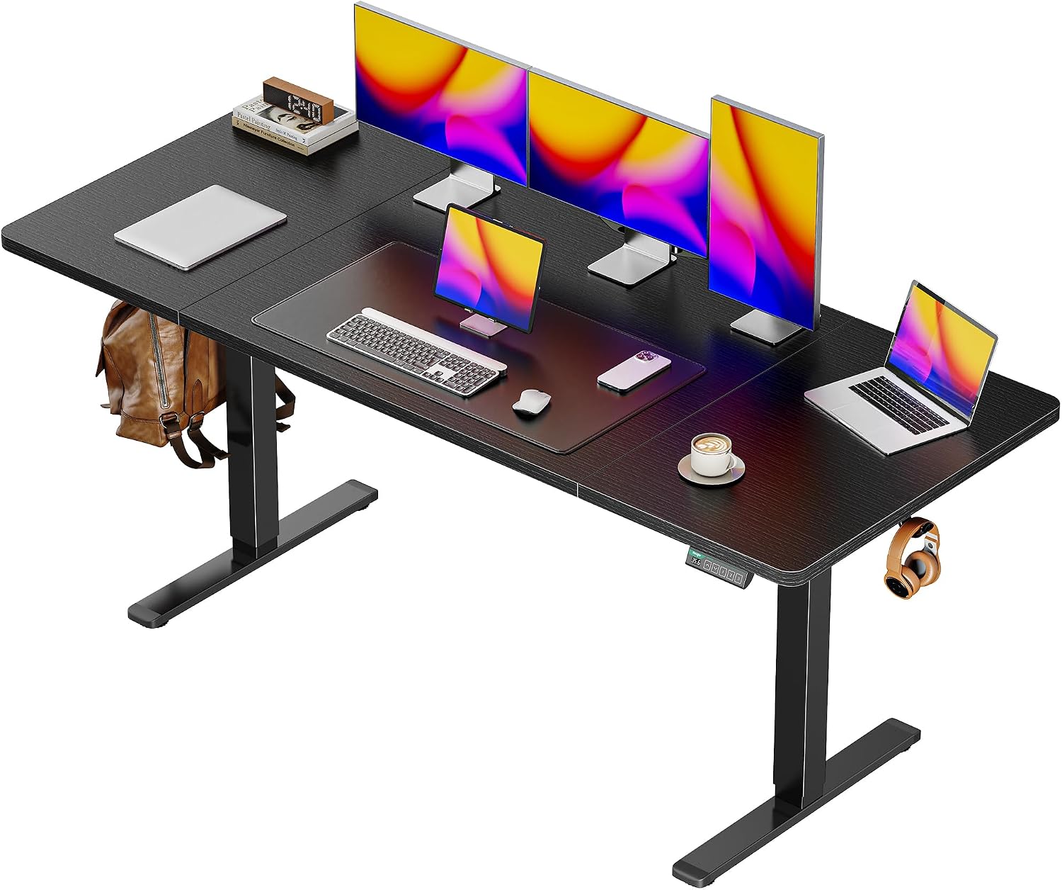 55 x 28 Large Electric Standing Desk, Height Adjustable Computer Desk, 27.6" Deep Desktop, Stand up Gaming Office Desk with 2 Hooks, 3 Preset Heights, for Home Office, Rustic Brown - Image 11