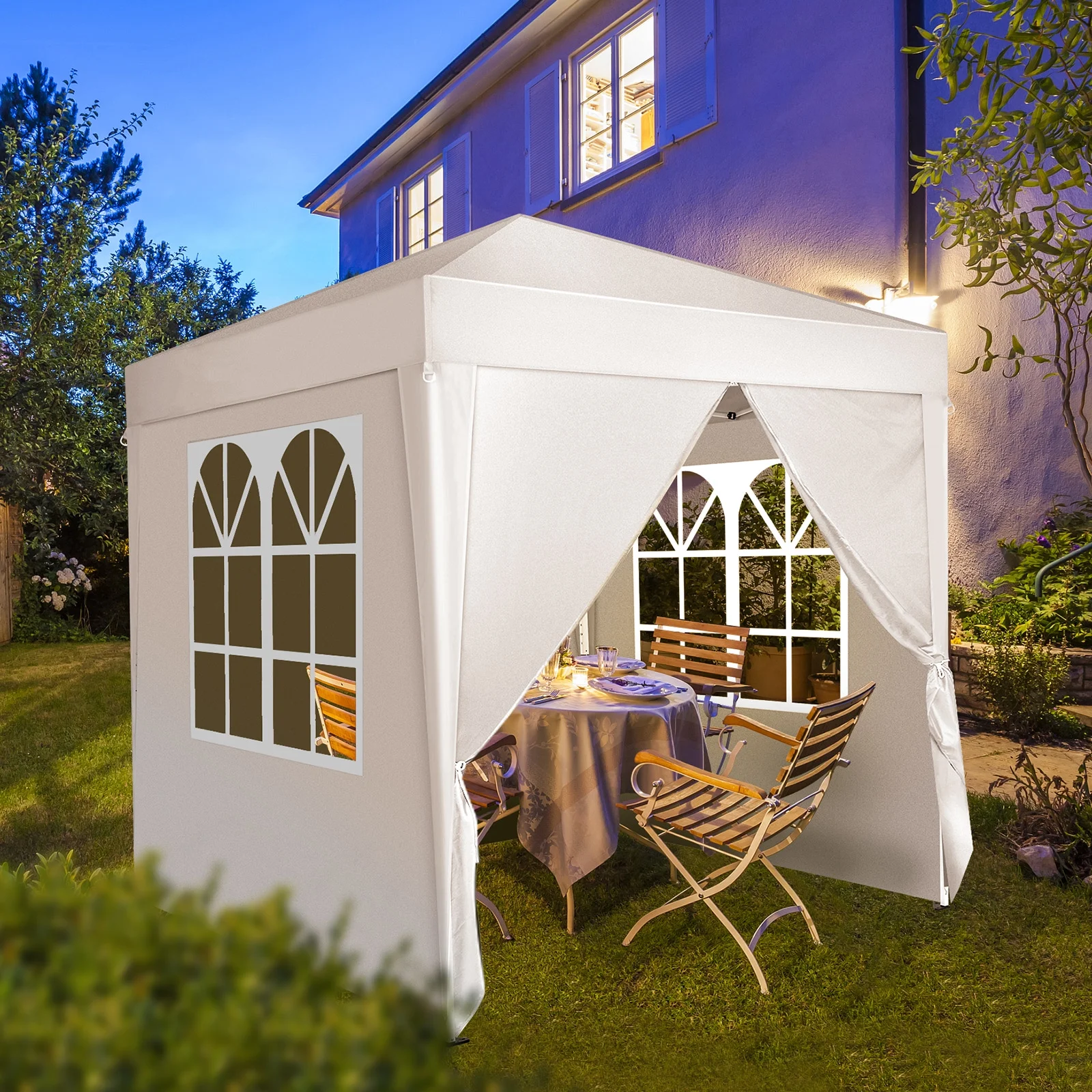 6.5x6.5ft Pop Up Canopy Tent - Instant White Gazebo w/ 4 Sidewalls, UPF 50+ & Carry Bag, 42 sq ft Shade for Camping/Patio (200x200cm) - Image 10