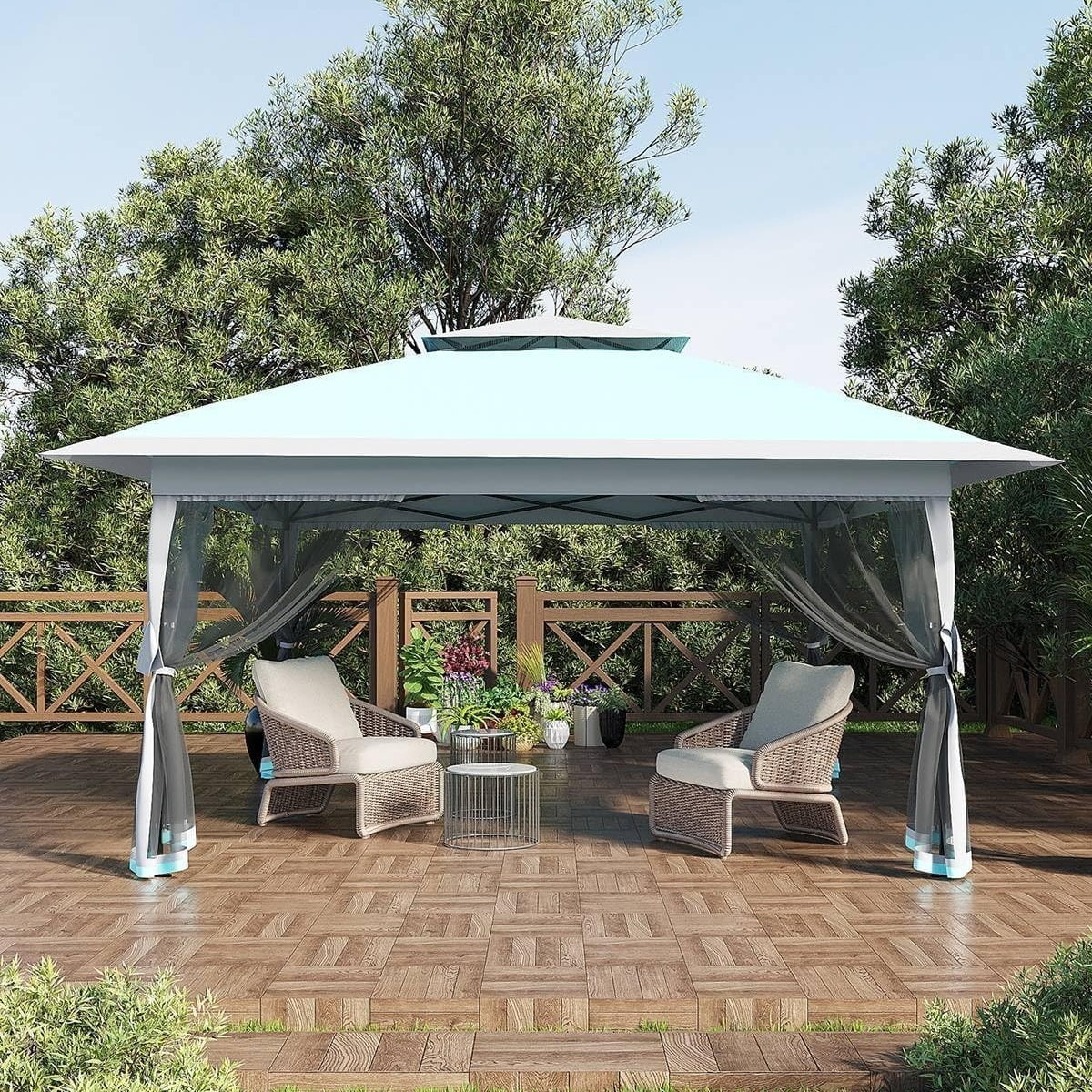 13x13FT with Expansion Bolts, Canopy Tent, Heavy Duty Party Tent & Shelter with Double Roofs, Mosquito Nettings and Privacy Screens Tent for Party, Wedding, Outdoor Dining, Patio, Backyar - Image 11