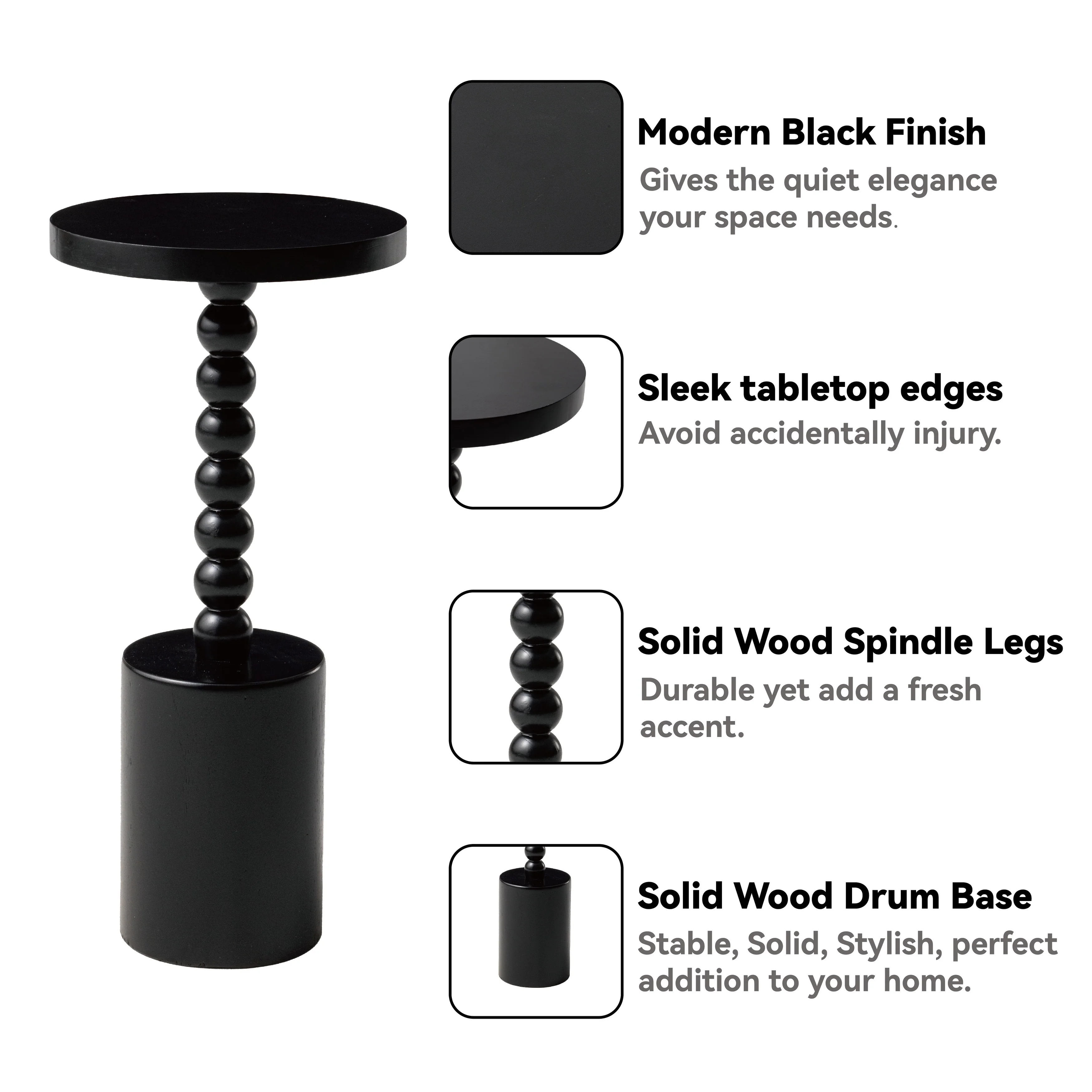 Wood Pedestal End Table, Round Martini Drink Table for Small Spaces, Living Room and Bedroom - Image 11
