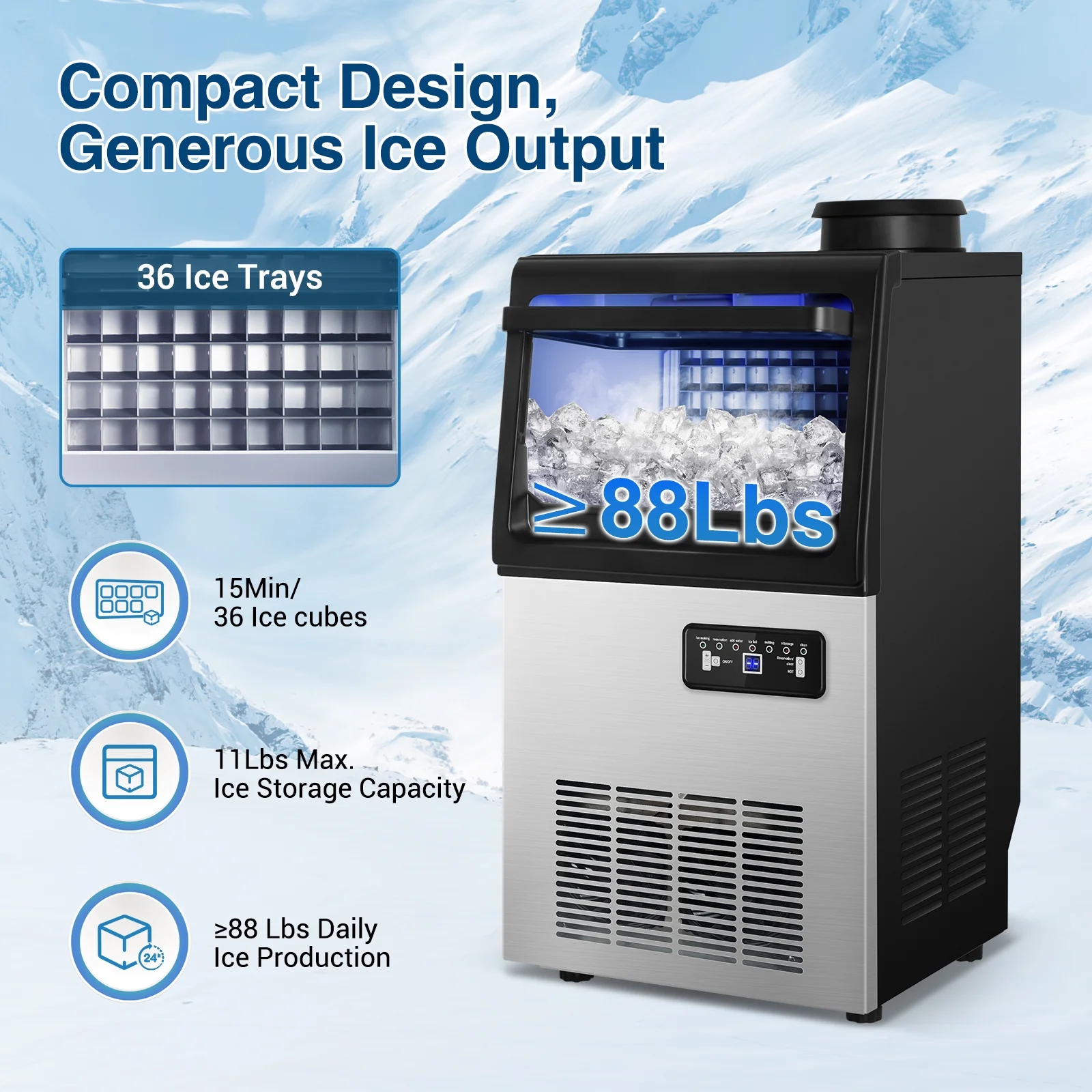 Tittla Commercial Ice Maker 88Lbs/24H,Ice Machine with 11 lbs Storage,36 Cubes in 15-25 mins - Image 5