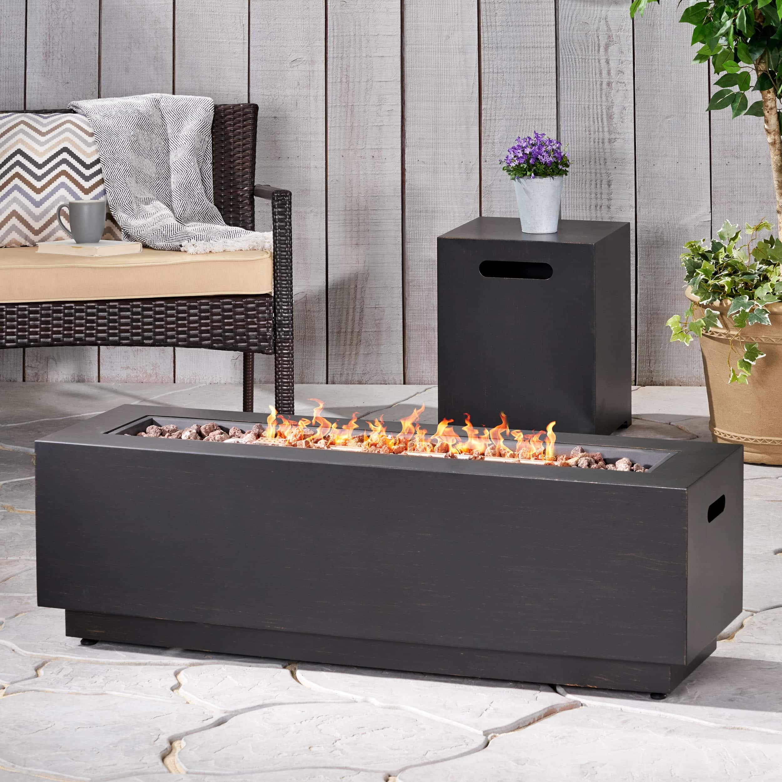 Christopher Knight Home Wellington Outdoor Iron 50000 BTU Fire Pit by Concrete Finish - Image 2