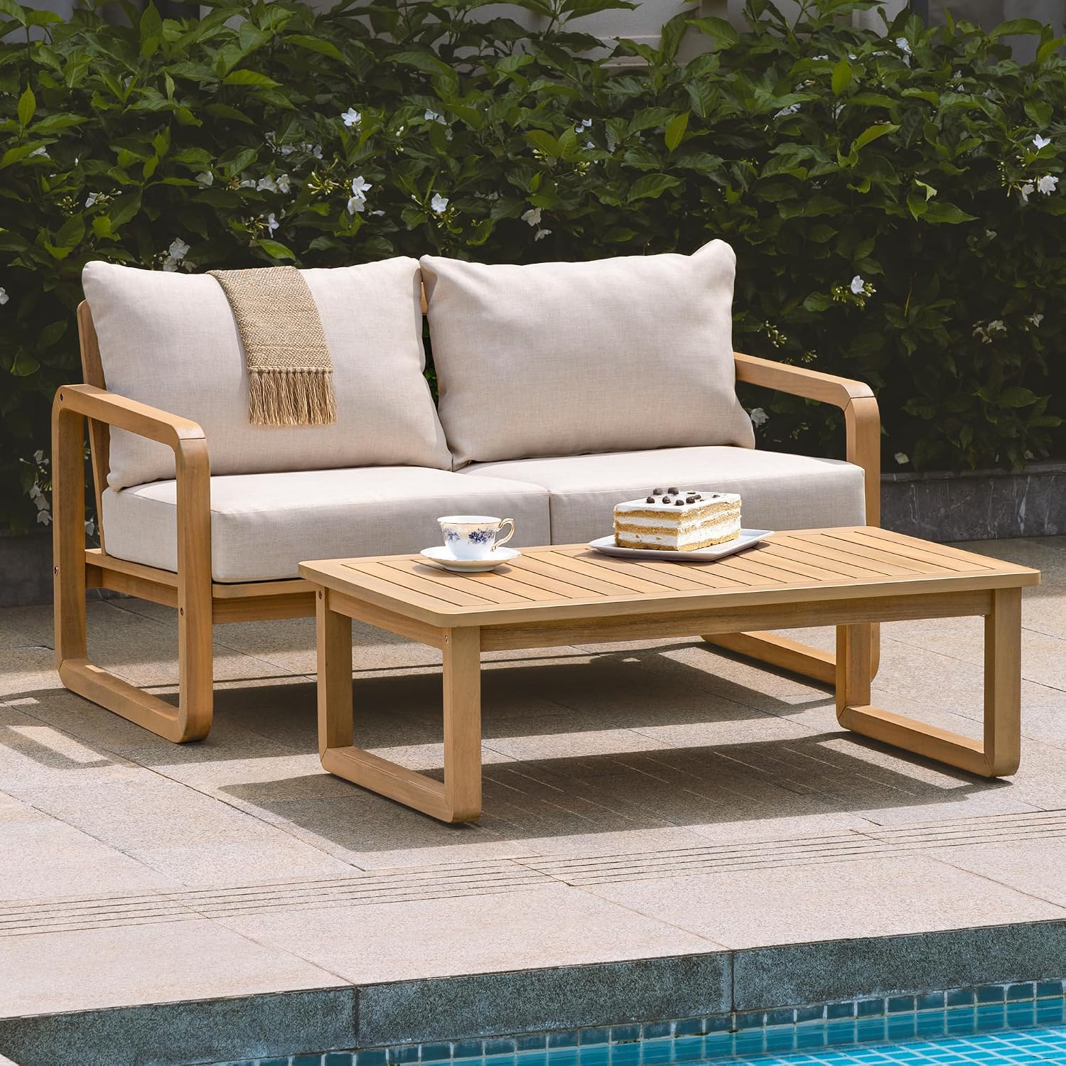 Heavy Duty 400lbs Capacity Patio Bistro Sets, 3 Piece Outdoor Folding Chairs with Cushions and Square Table, FSC-Certified Acacia Wood, Space-Saving Design for Balcony, Garden and Porch - Image 2