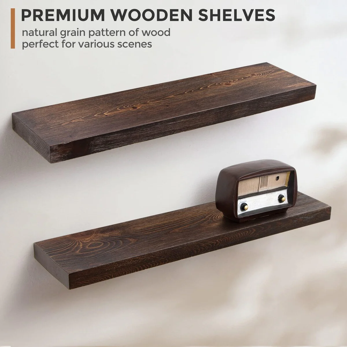 Set of 2 Handcrafted European Pine Floating Wall Shelves, Natural Rustic Wood - Image 43