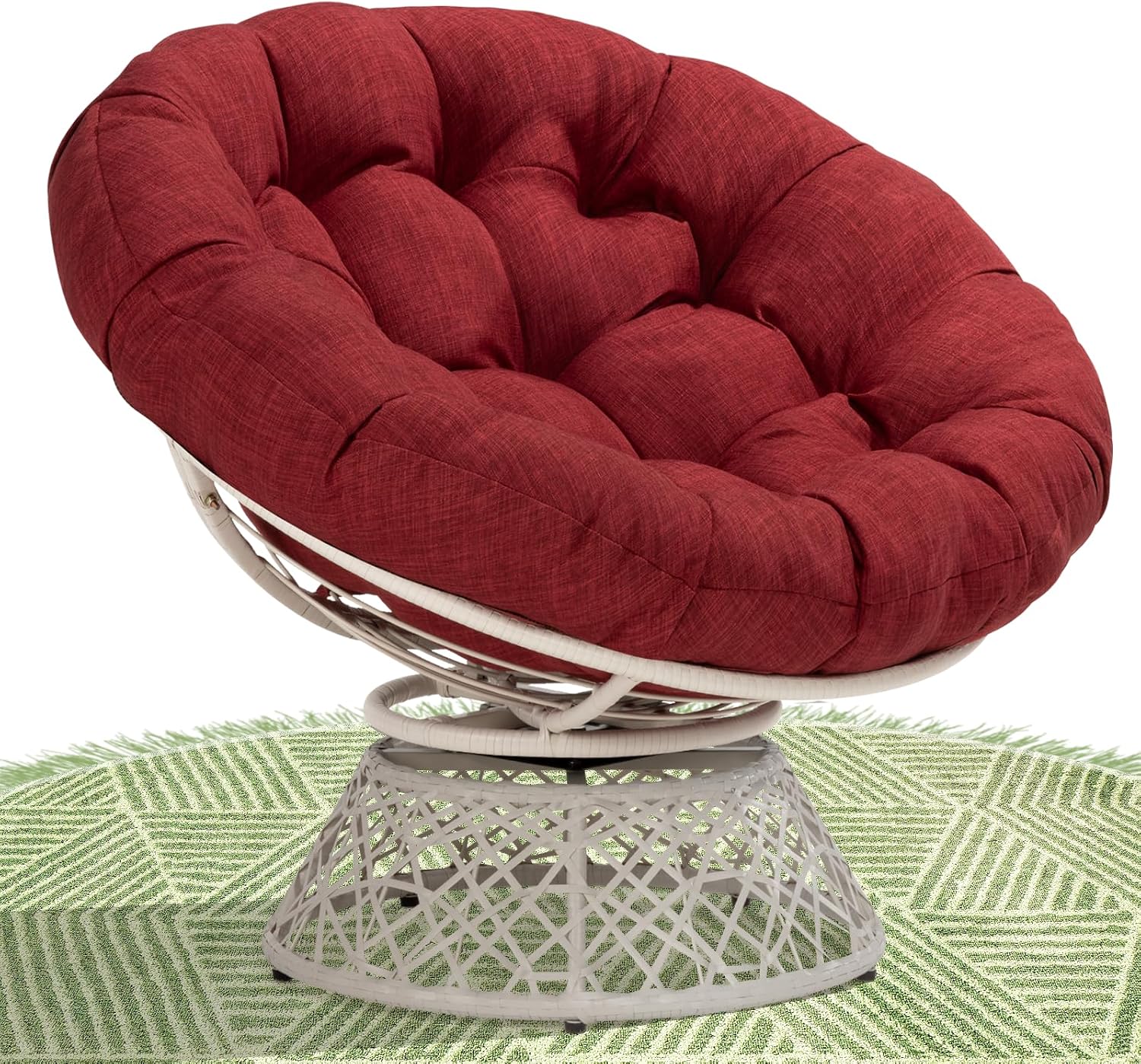 40" Wicker Papasan Chair, 360° Swivel, Arctic Snow, Brown Base - Image 18