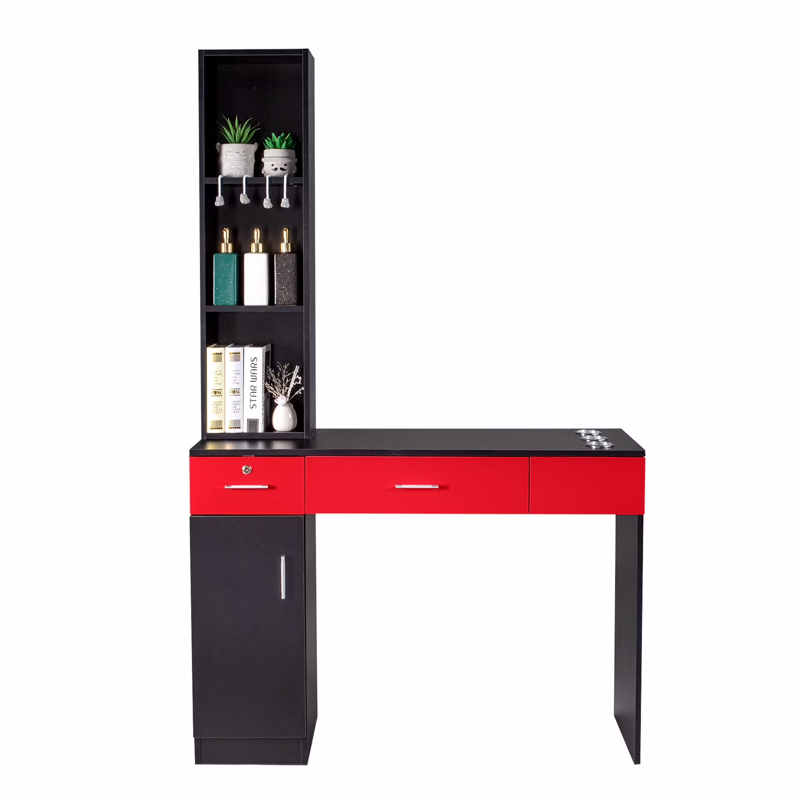 OmySalon Barber Station Wall Mount Salon Hair Styling Beauty Spa Equipment with 2 Drawers, 1 Storage Cabinet, 3 Open Shelves (Black) - Image 3