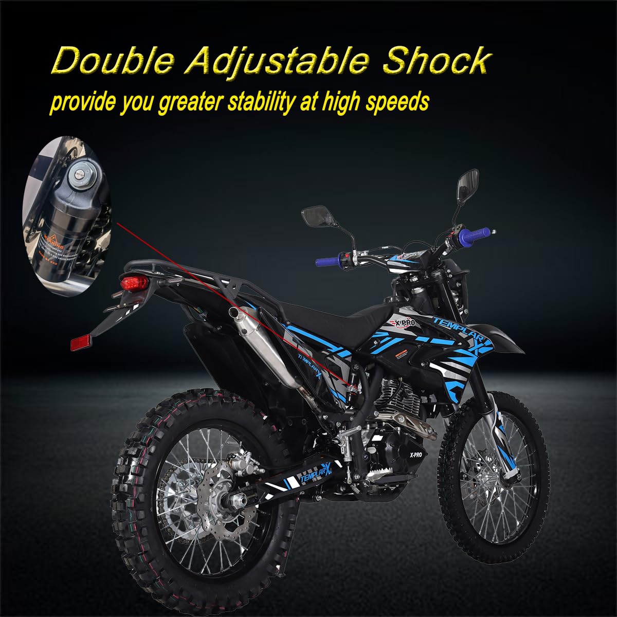 Templar X 250cc 6 Speed Dirt Bike with Zongshen Engine Pit Bike Gas Dirt Bikes Adult Pitbike, Big 21"/18" Wheels! (Red) - Image 6