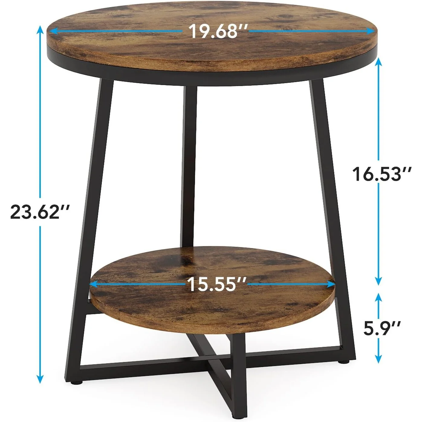 Industrial Round End Table, Small Side Table and Accent Coffee Table for Living Room and Bedroom - Image 9