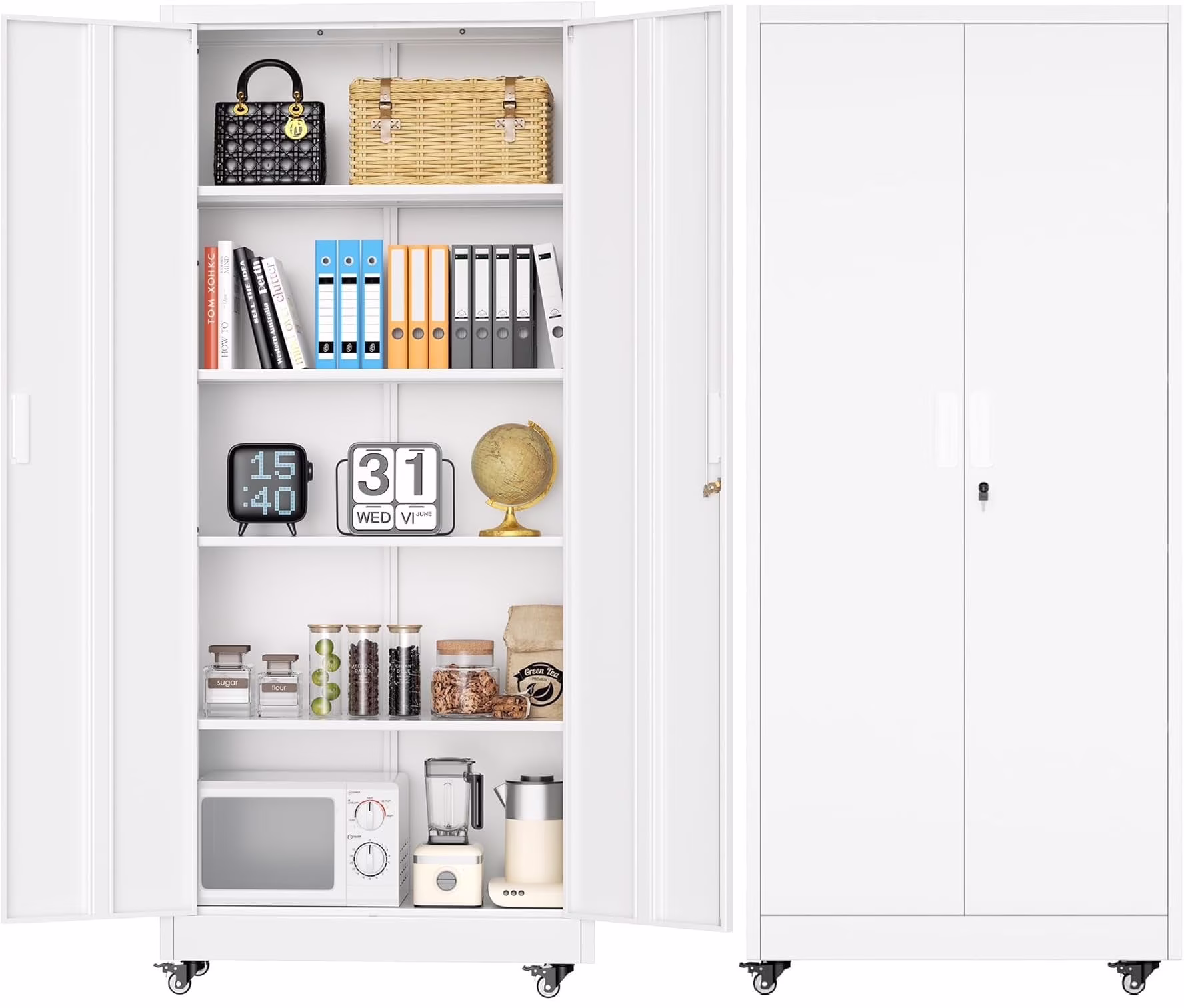 SOLAURA Metal Storage Cabinet with Wheels, 73" Garage Rolling Cabinet with Locking Door and 4 Shelves, Tool Cabinet on Caster for Home, Office, Black - Image 7