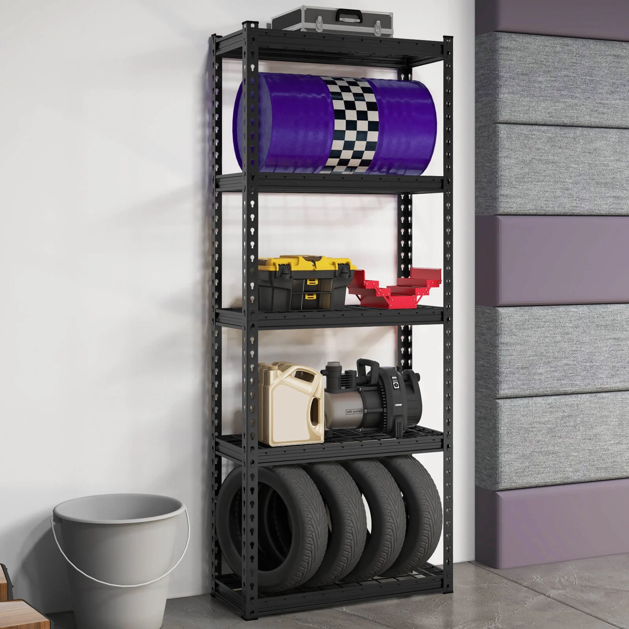 Gymax 4PCS 5-Tier Metal Shelving Unit Heavy Duty Wire Storage Rack with Anti-slip Foot Pads - Image 3