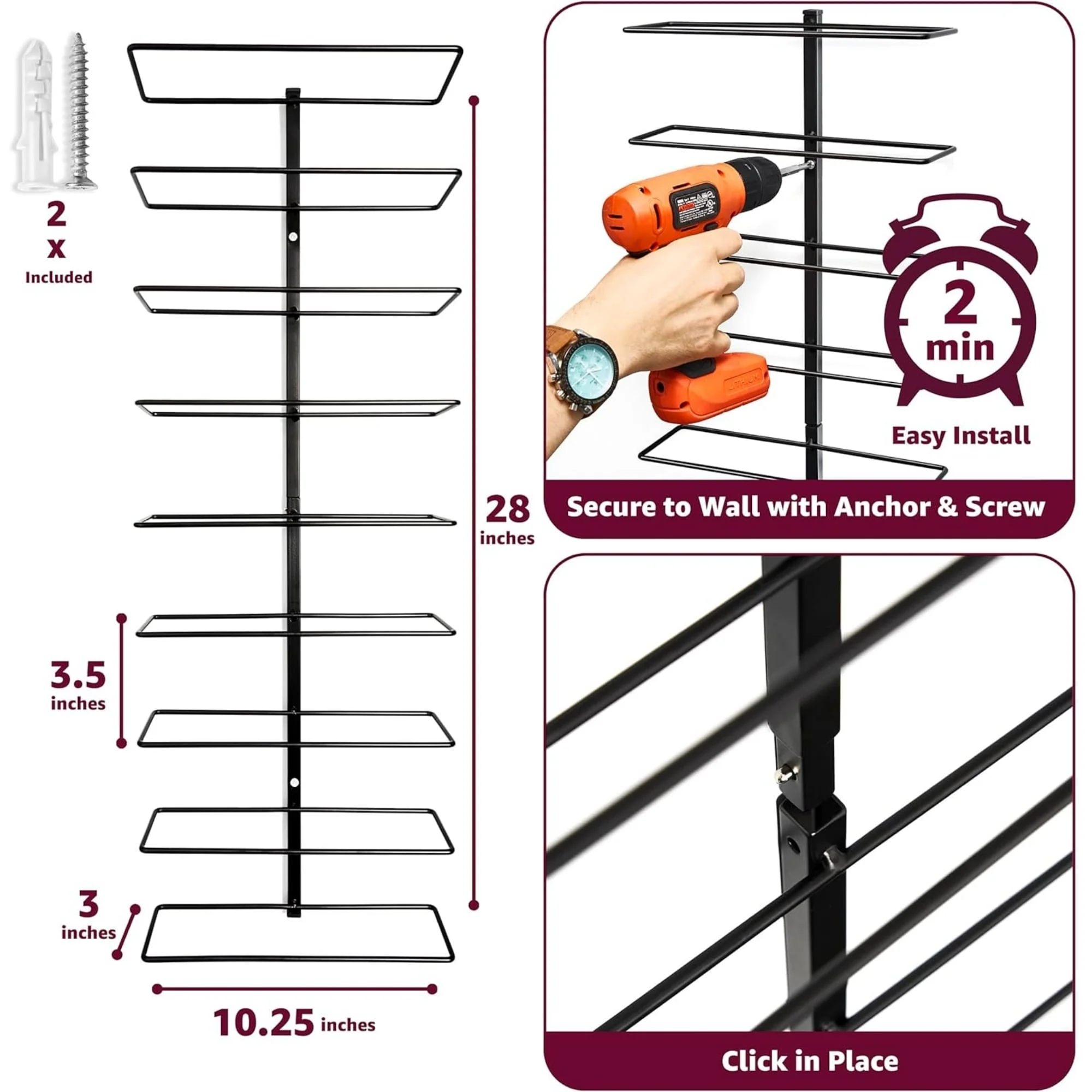 27 Bottle Wall Mounted Wine Rack, Vertical Wine Storage Organizer for Home Bar, Kitchen and Dining Room - Image 2