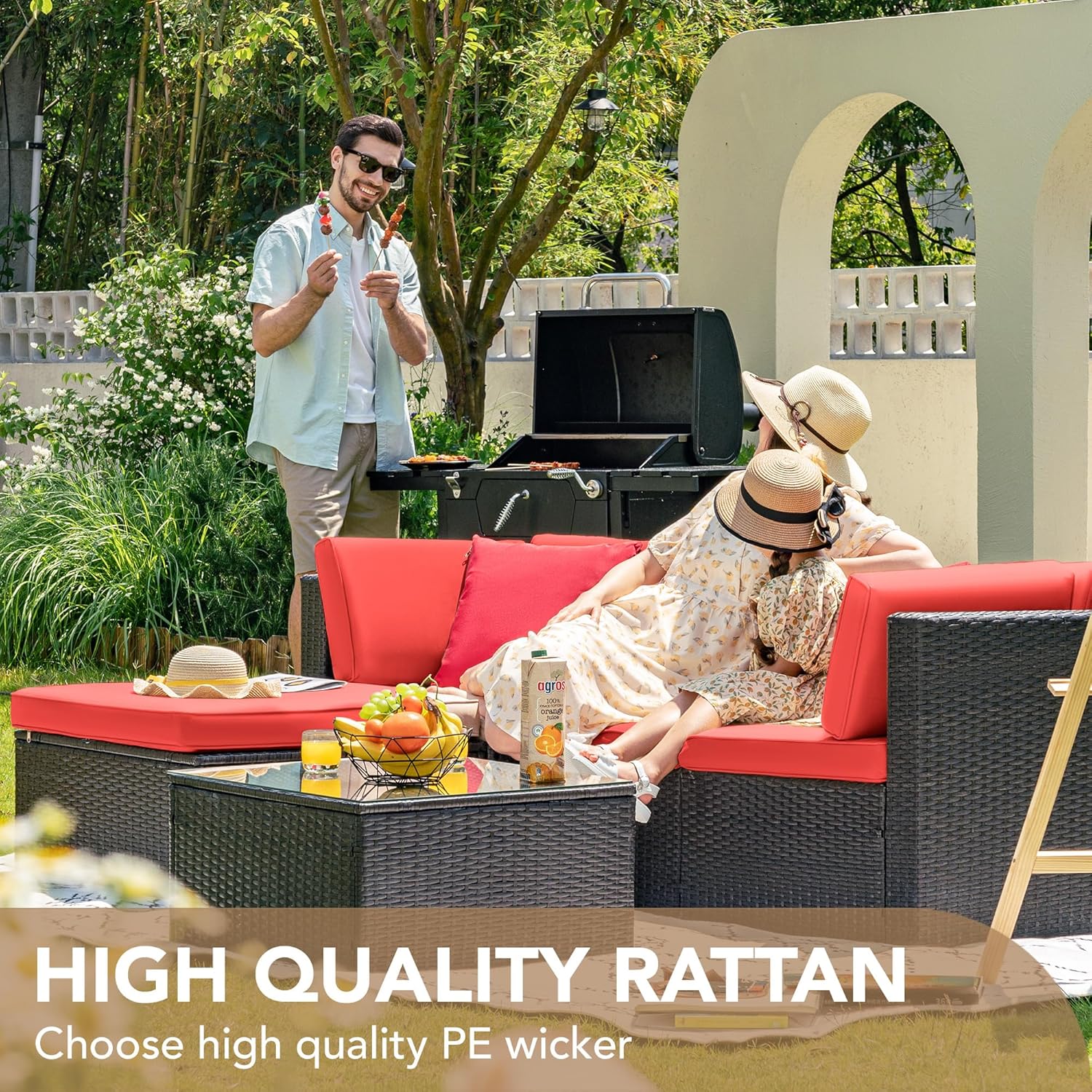 5-Piece All-Weather Patio Furniture Set with Cushions, Outdoor Wicker Conversation Sofa Set for Garden, Deck & Backyard - Image 40