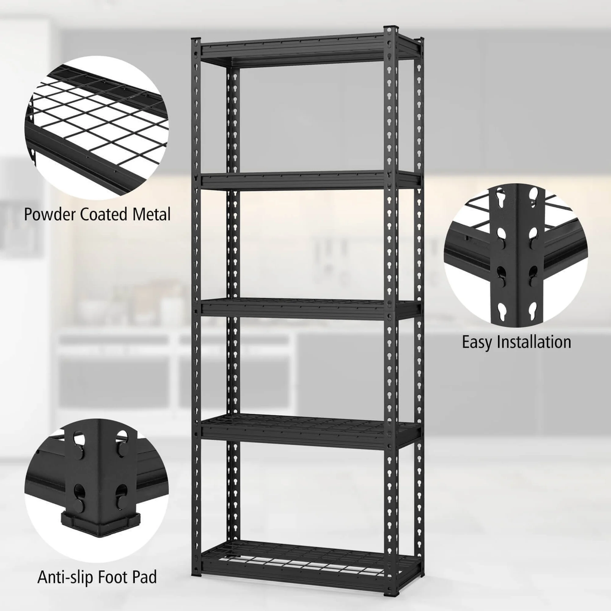 Gymax 4PCS 5-Tier Metal Shelving Unit Heavy Duty Wire Storage Rack with Anti-slip Foot Pads - Image 9