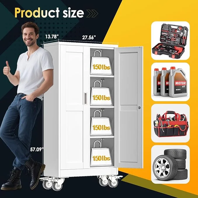 Erosoei 75"H Metal Garage Storage Cabinet with Wheels, Tool Storage Cabinet with 5 Adjustable Shelves - Image 22
