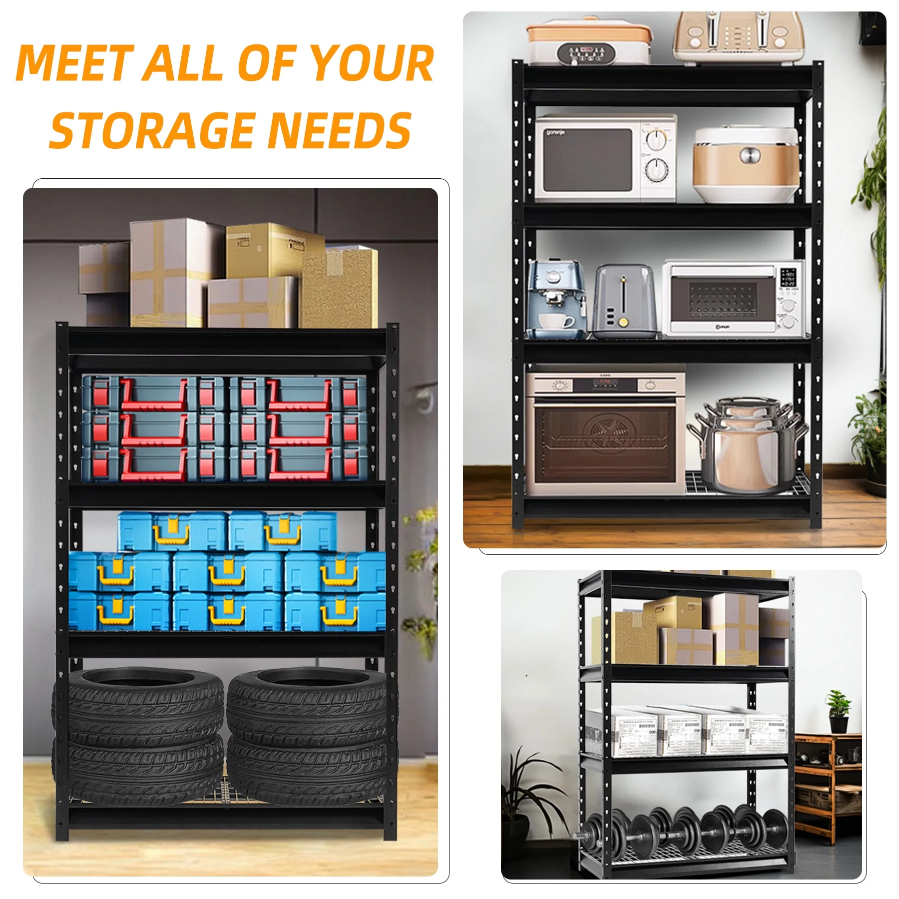 Shuntong The Atlas 12000LBS Garage Storage Shelves, 48"W Heavy Duty Metal Industrial Shelves, 4 Tier Adjustable Storage Rack for Warehouse Shop Basement,48"W x 24"D x 72"H, Black - Image 11