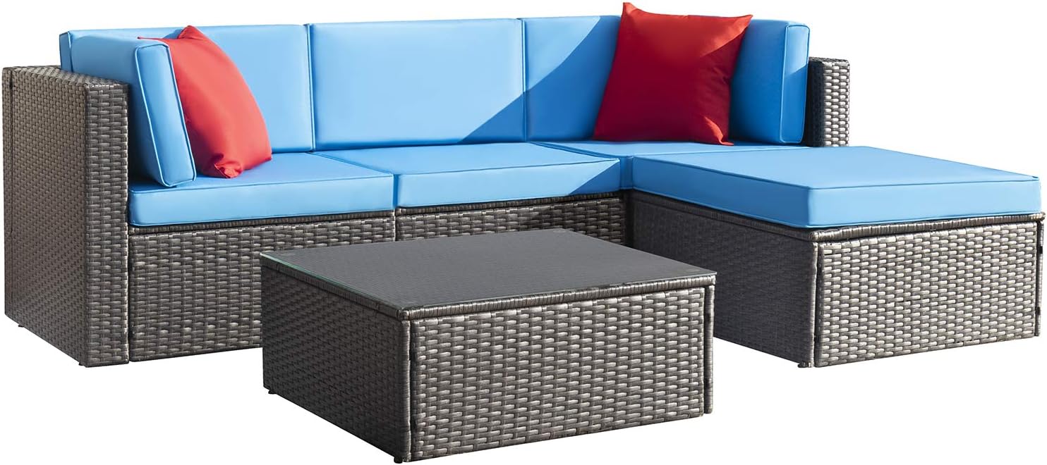 5-Piece All-Weather Patio Furniture Set with Cushions, Outdoor Wicker Conversation Sofa Set for Garden, Deck & Backyard - Image 5