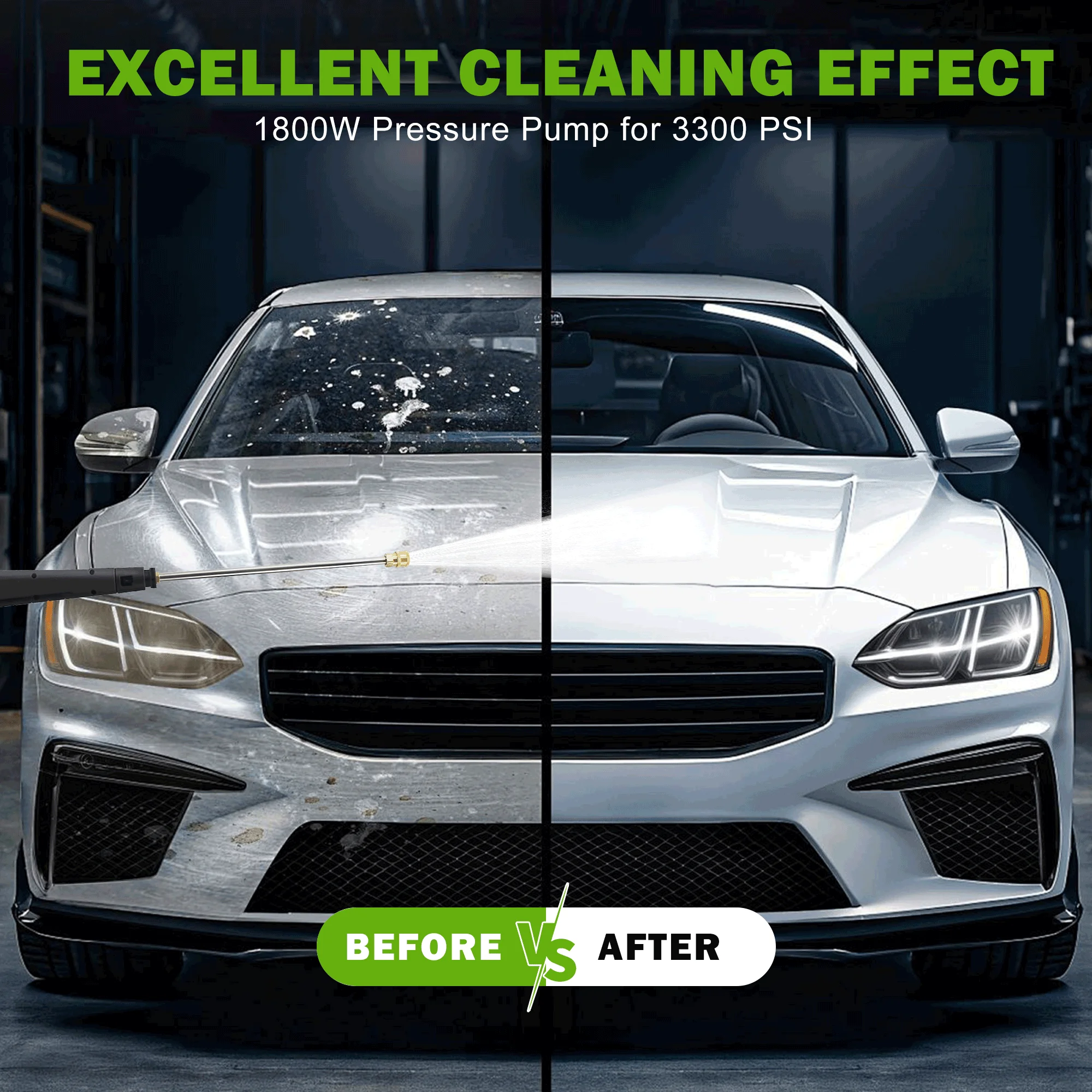 Seizeen Pressure Washer, Power Washer Electric Powered Max 3300 PSI 2 GPM, 1800W 110V Motor, with Foam Cannon & 7.3M Hose, Car House Garden Cleaning - Image 10
