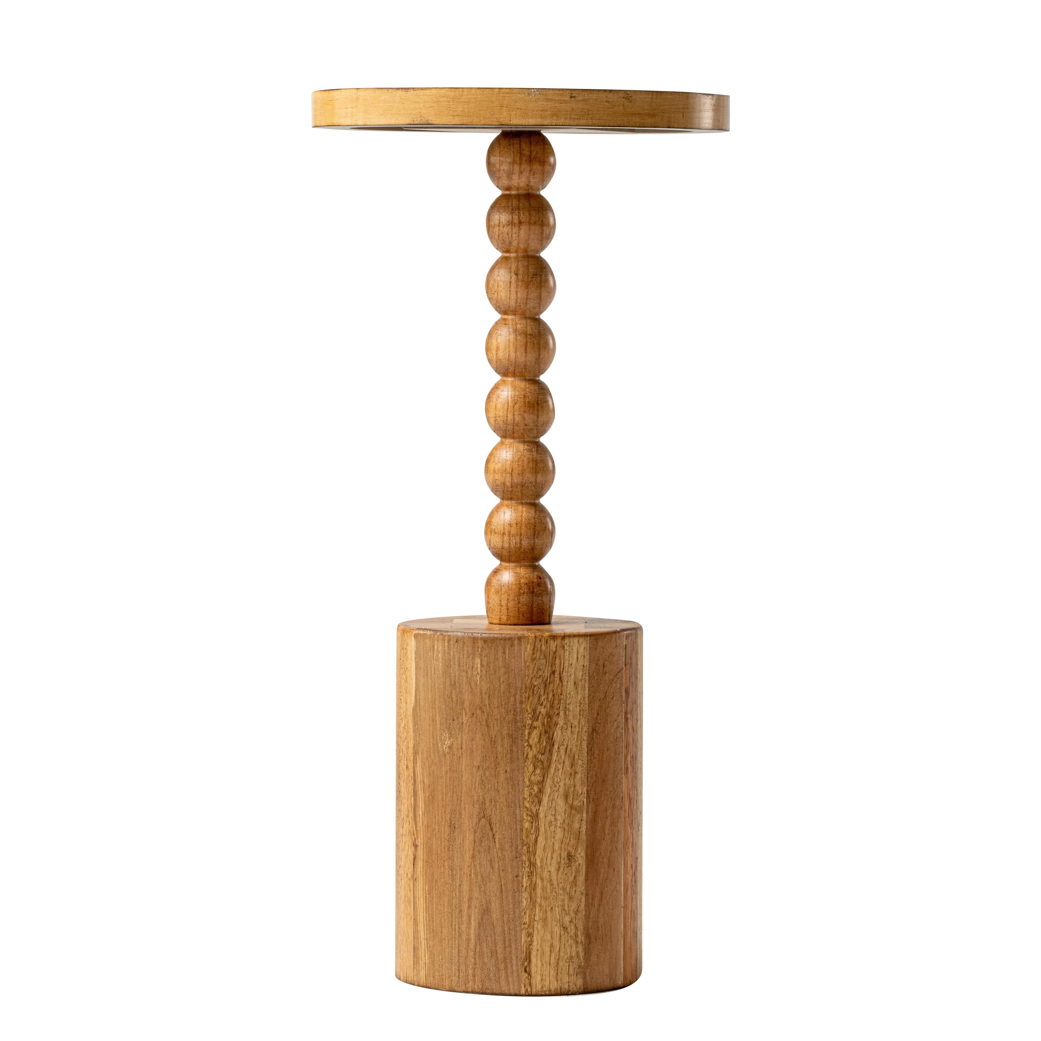 Wood Pedestal End Table, Round Martini Drink Table for Small Spaces, Living Room and Bedroom - Image 4