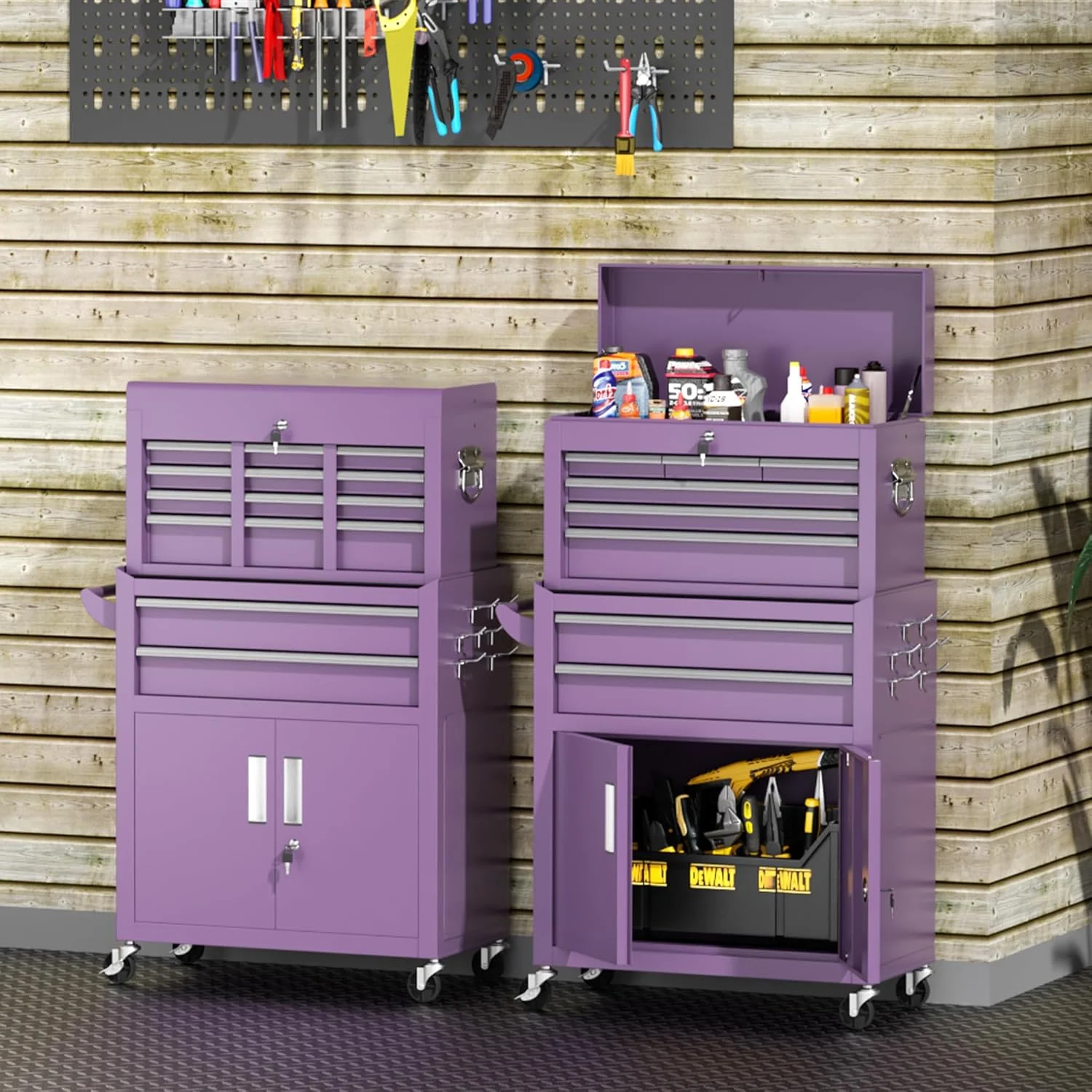 SUNCROWN 2-IN-1 Tool Chest, 8-Drawer Rolling Tool Chest with Hooks and Lockable Wheels,Metal Storage Detachable Top Tool Box with Lockable Wheels for Garage, Workshop, Art Studio(Black) - Image 70