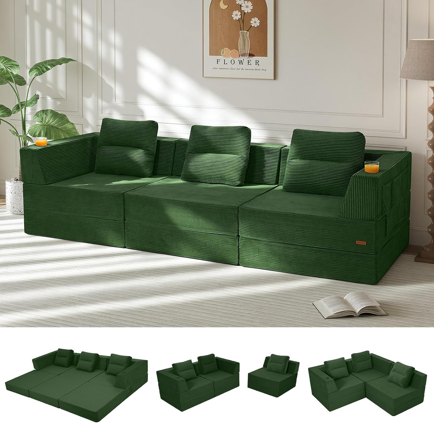 Convertible Futon Sofa Bed, 59" Folding Boneless Loveseat Small Couch - Image 15