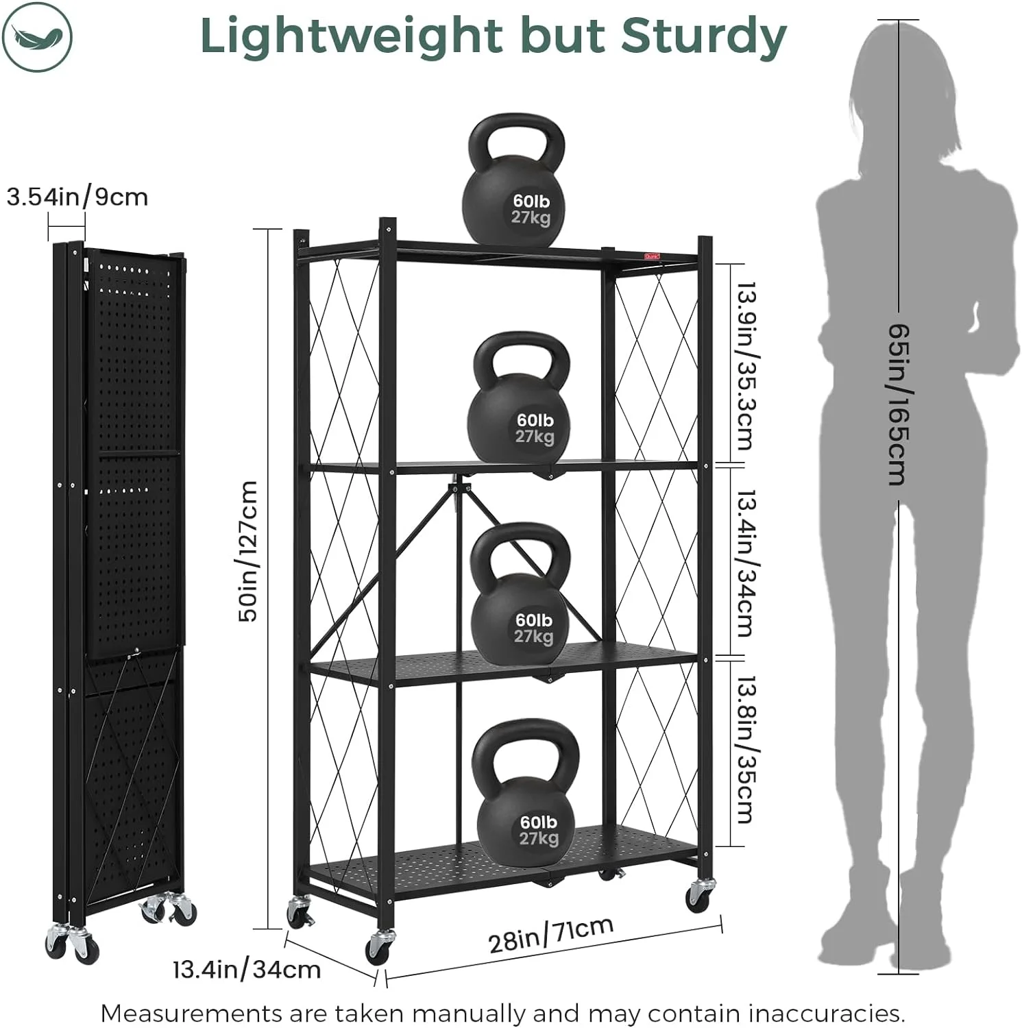 4 Tier Foldable Storage Shelves with Wheels, Large Capacity Shelving Unit, Freestanding Metal Wire Shelf Rack, No Assembly Organizer Rack for Garage Kitchen, Basement, Pantry(Black) - Image 5