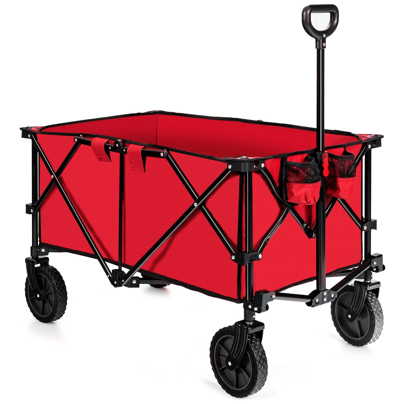 Collapsible Folding Utility Wagon Cart with Universal Wheels, Adjustable Handle and Cover Bag - Image 4