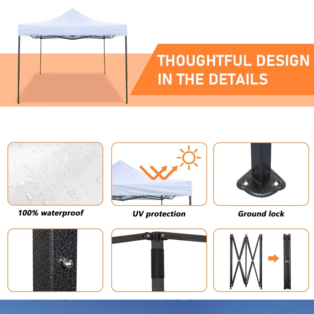 CL.HPAHKL 10' x 10' Outdoor Pop Up Canopy Tent with Wheeled Bag, Outdoor Shade Tent for Party One Push Patio Tent Canopy Instant Slant Leg Conopy for Backyard Outdoor Patio and Lawn - Image 7