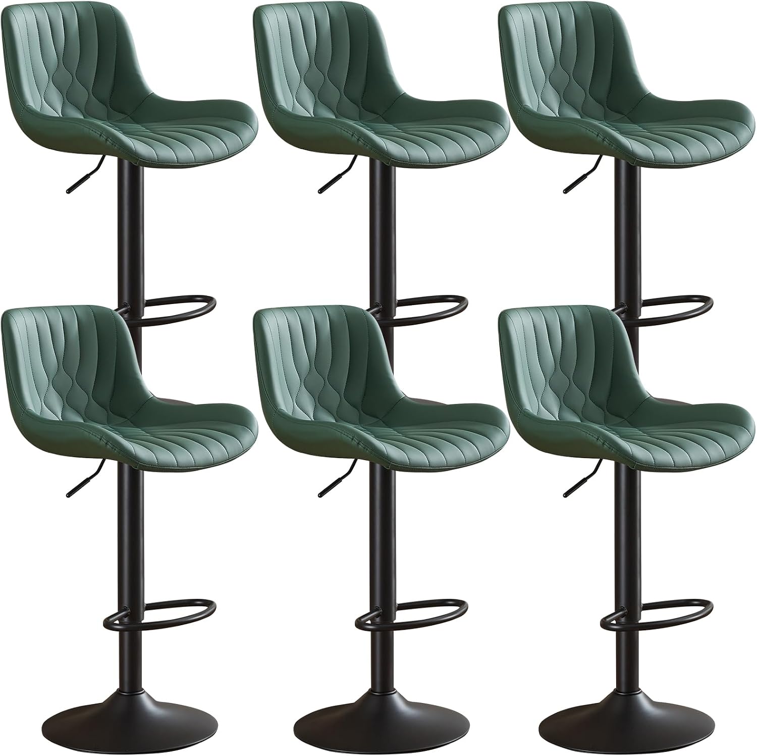 Modern Adjustable Bar Stools Set of 2,Swivel Backs with Faux Leather Counter Height for Kitchen Island Breakfast Bar Chairs Padded Seats for Bar(Black) - Image 15