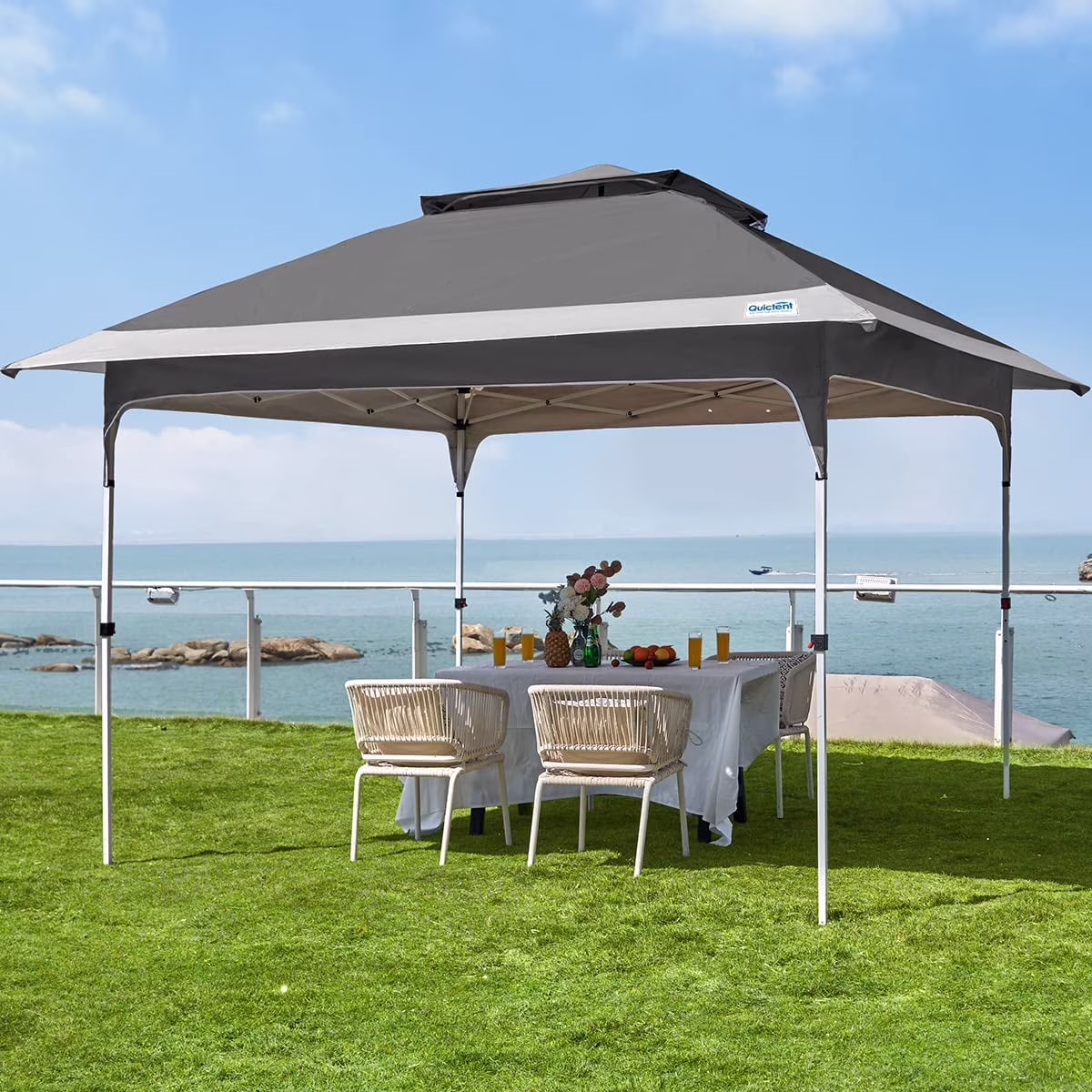 Quictent Pop up Canopy 12 x 12, One Person Set up Portable Instant Folding Shelter, Outdoor Canopy Tent with Extra Shade for Backyard, Patio, Party - Tan/Brown - Image 6