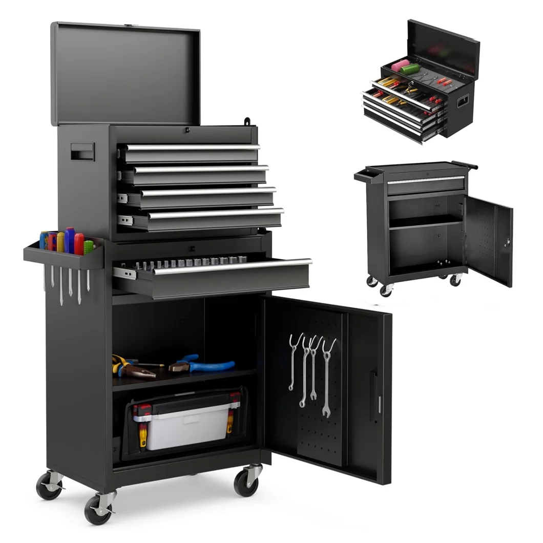 5-Drawer Rolling Tool Chest, 2 in 1 Detachable Tool Box with Lockable Wheels, Adjustable Shelf, and Liner for Garage and Workshop Storage (Yellow) - Image 18
