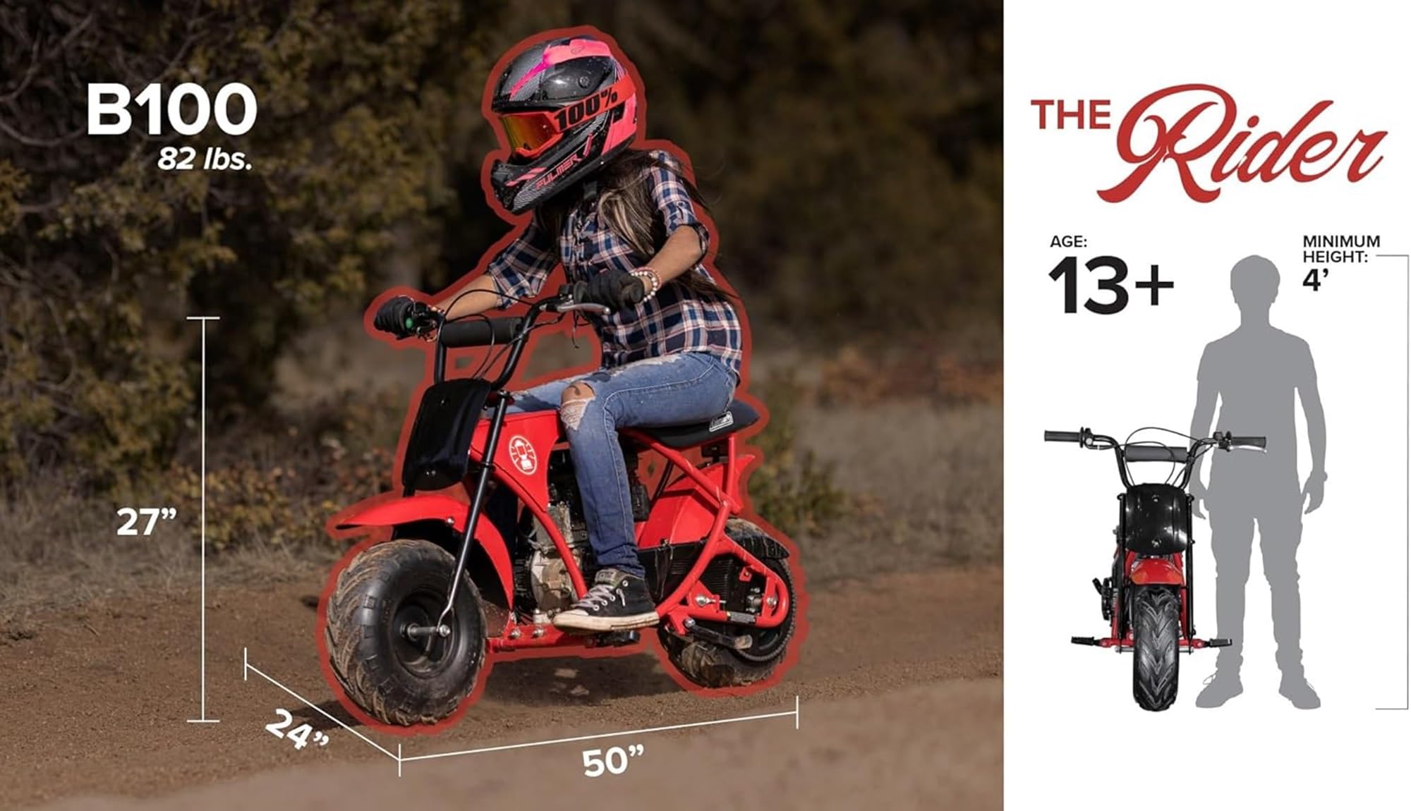 B100 105cc Gas Powered Minibike for Kids and Adults, 1-Cylinder, 4-Stroke, 22 Mph, 150 lbs Maximum Load, Ideal for Off-Road and Trail Riding - Image 4