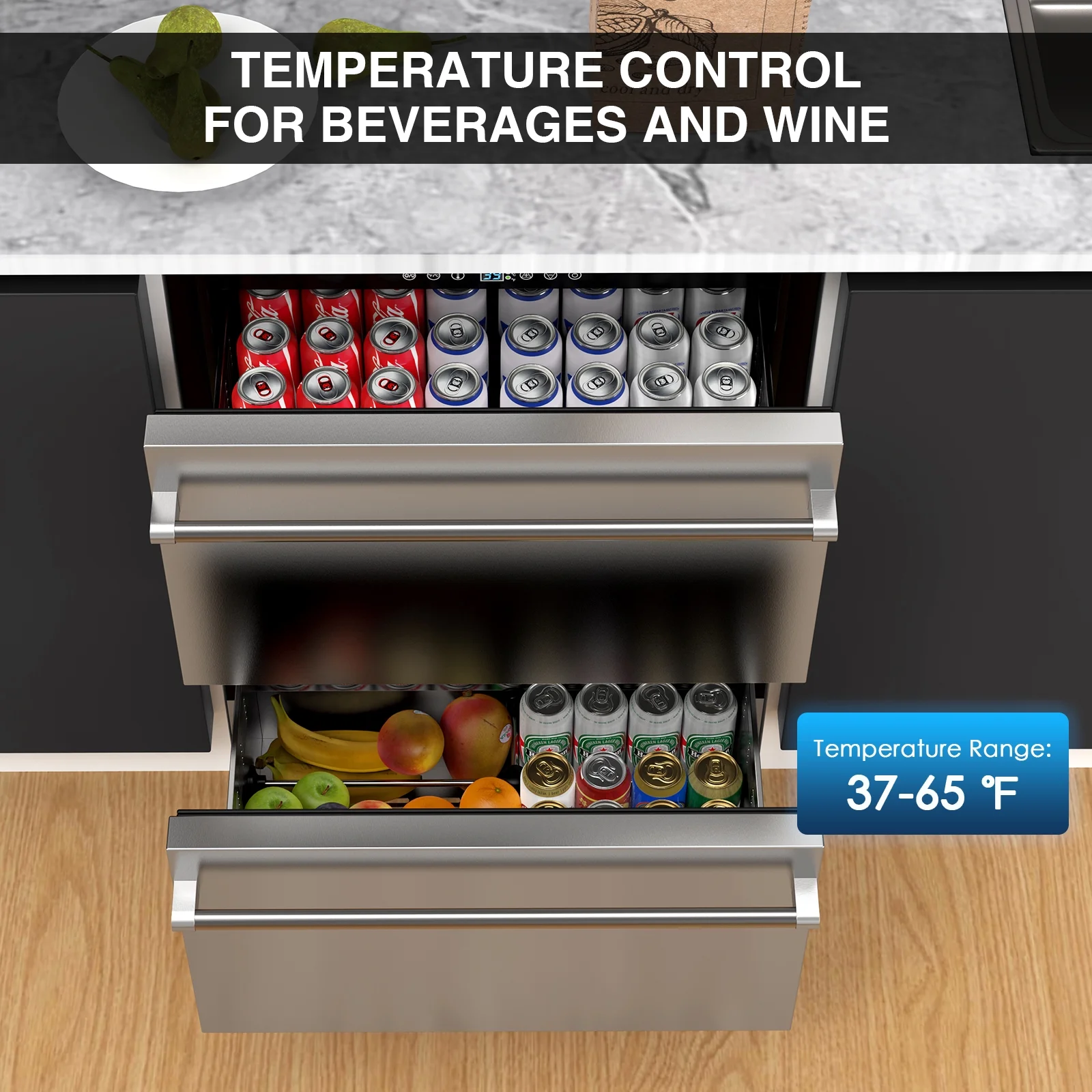 QAUSOU 24 Inch Under Counter Double Drawer Fridge, Weather Proof Stainless Steel Outdoor Beverage Refrigerator for Patio - Image 10
