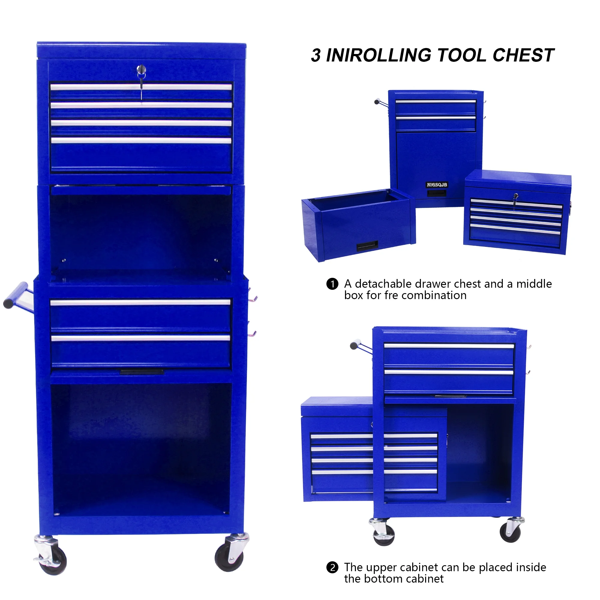 NIGSQJB 3-In-1 Tool Chest on Wheels with 6 Drawers, 52"H Tool Storage Cabinet with Auto Locking System,Detachable Top,Tool Box Organizer for Garage,Workshop,Repair Shop,DIY, Red - Image 29