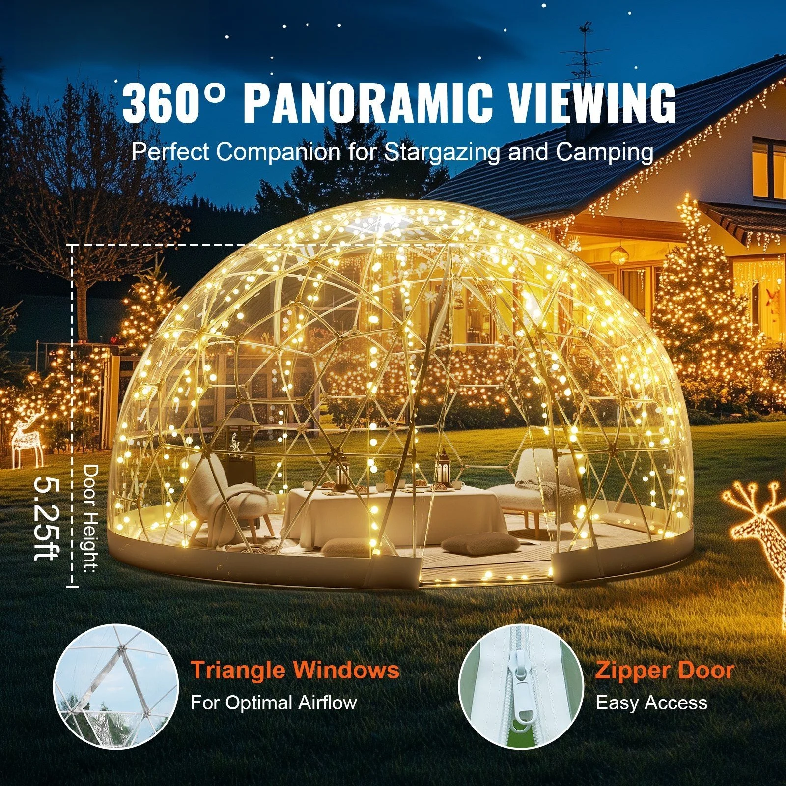 9.5FT Outdoor Bubble Tent -C Transparent Dome Camping Shelter with Zip Door & Windows -C Waterproof Pop-Up Tent for Stargazing, Backyard, Patio & Glamping -C Portable Instant Setup - Image 3