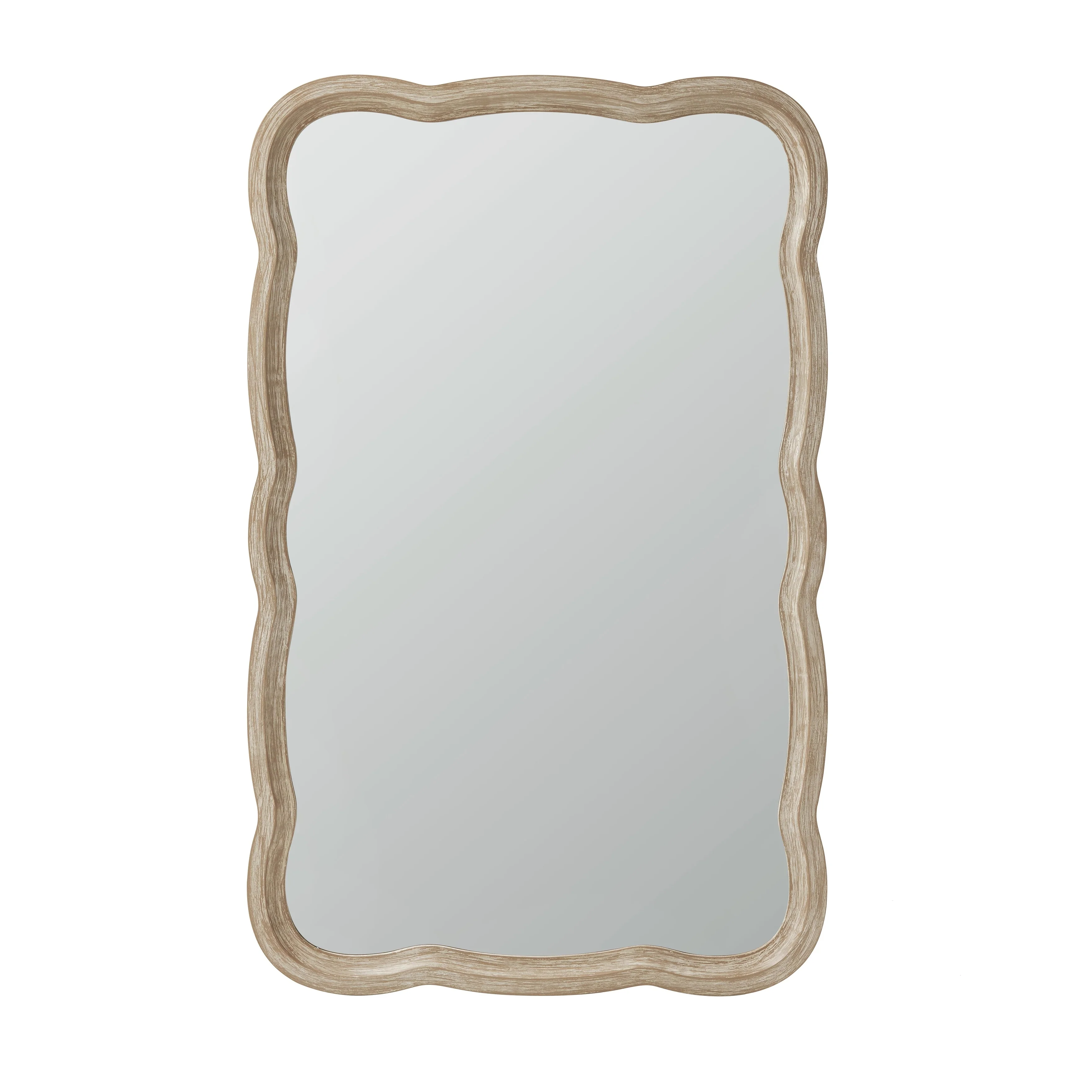 Curved Scallop Wood Frame Accent Mirror, Modern Decorative Wall Mirror for Living Room, Bedroom and Entryway - Image 18