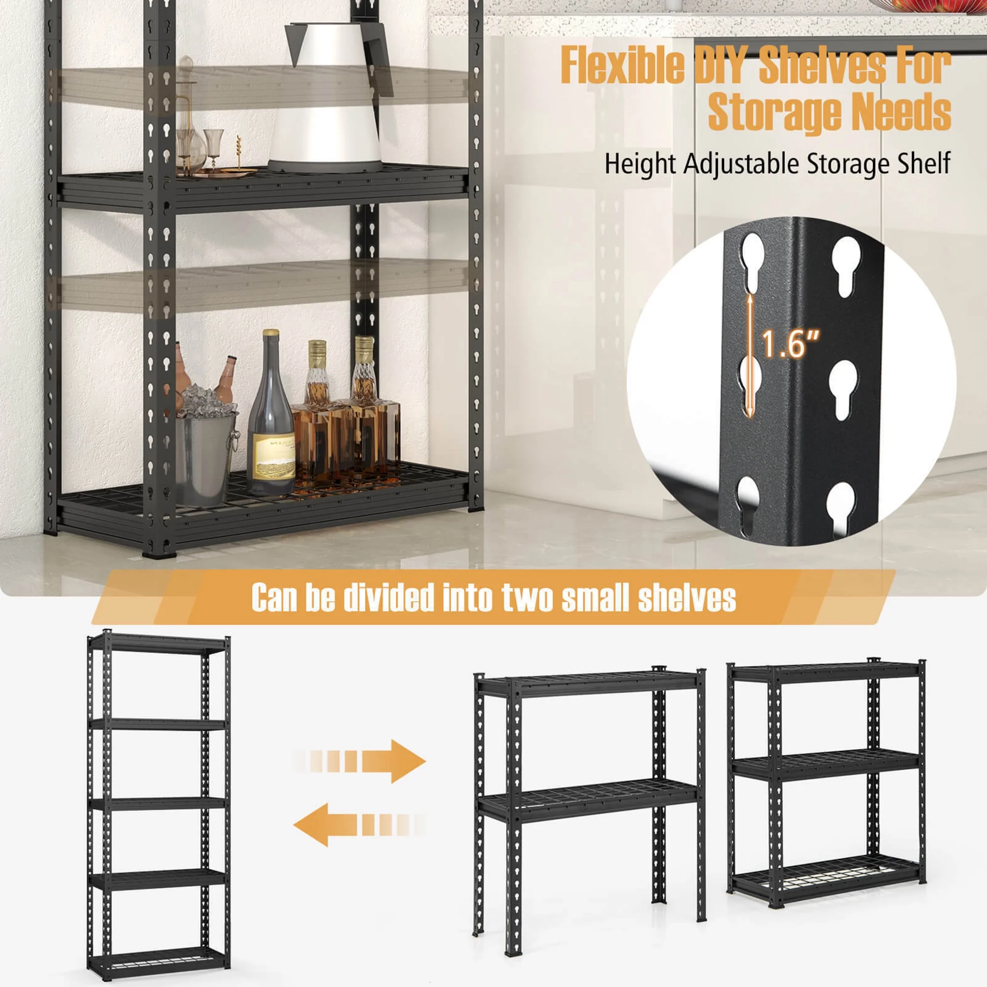 Gymax 4PCS 5-Tier Metal Shelving Unit Heavy Duty Wire Storage Rack with Anti-slip Foot Pads - Image 8