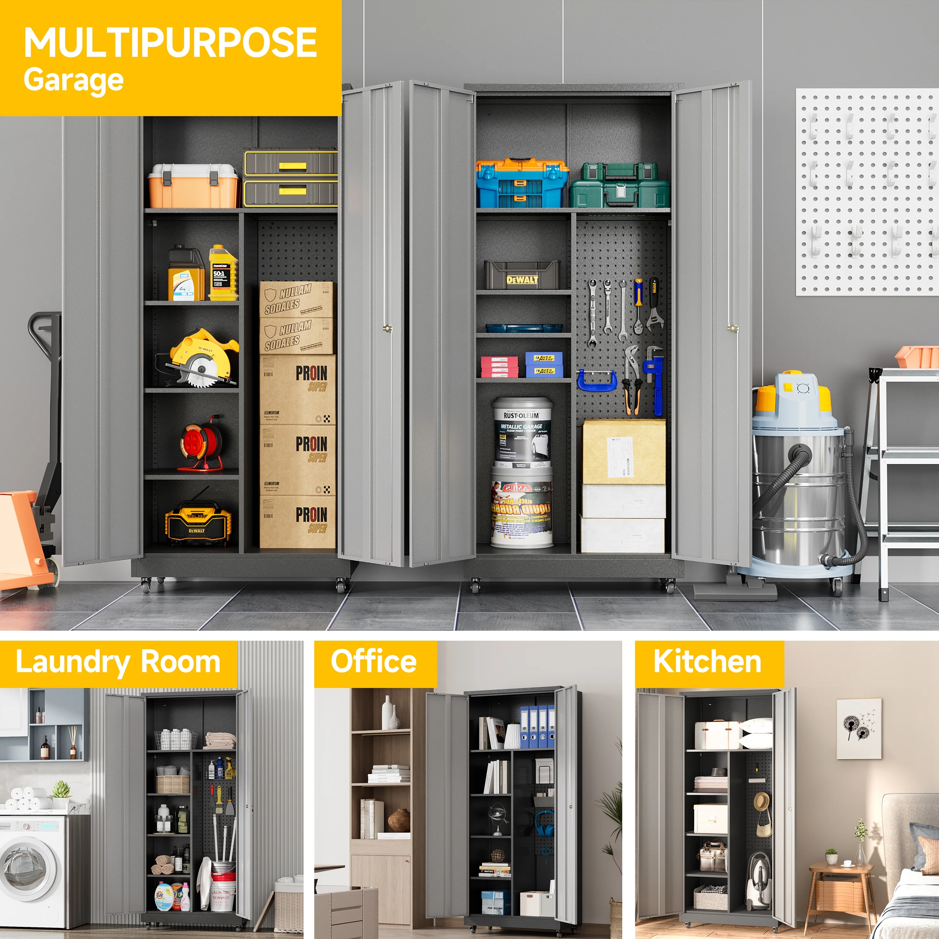 Topass Metal Storage Locker with Lockable Door, 71'' Clothing Coat , Garage Tool Cabinet with Wheels -Locker for Office, Home, School, Employee, Gym - Image 8