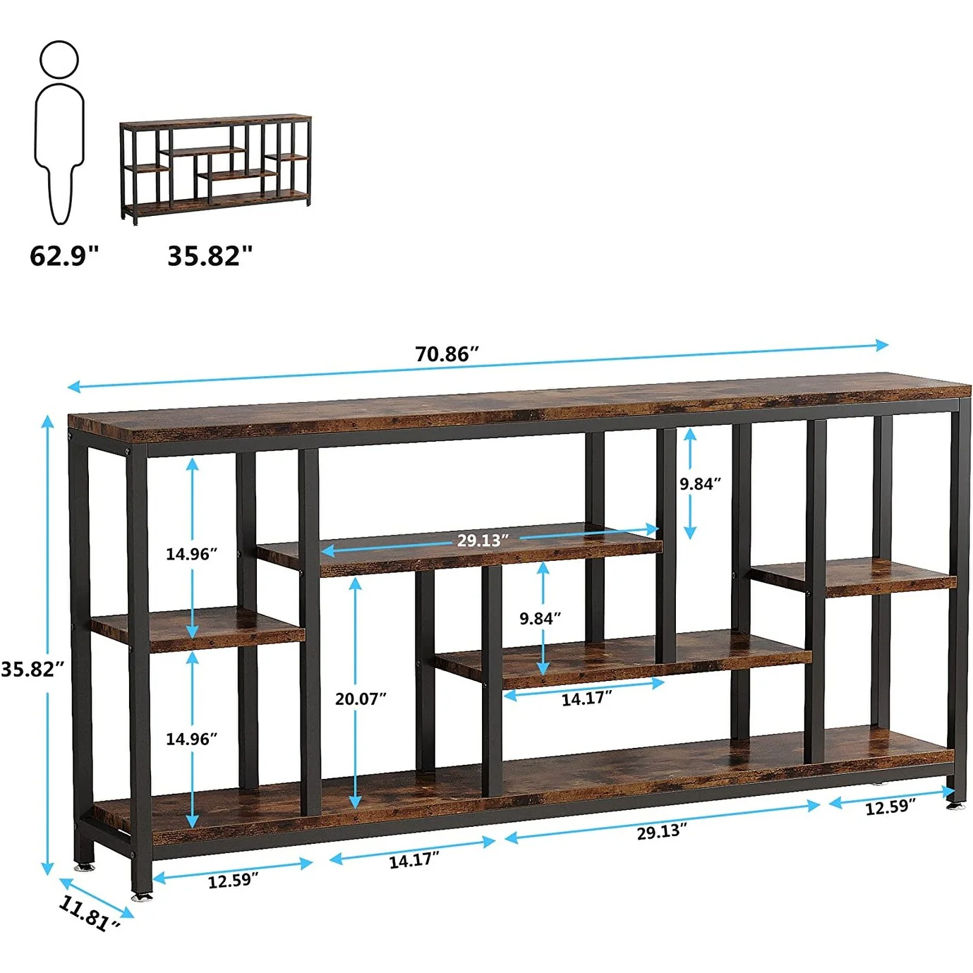 70.9 Inch Console Sofa Table with Storage, 3-Tier Entryway Table for Hallway - Image 10