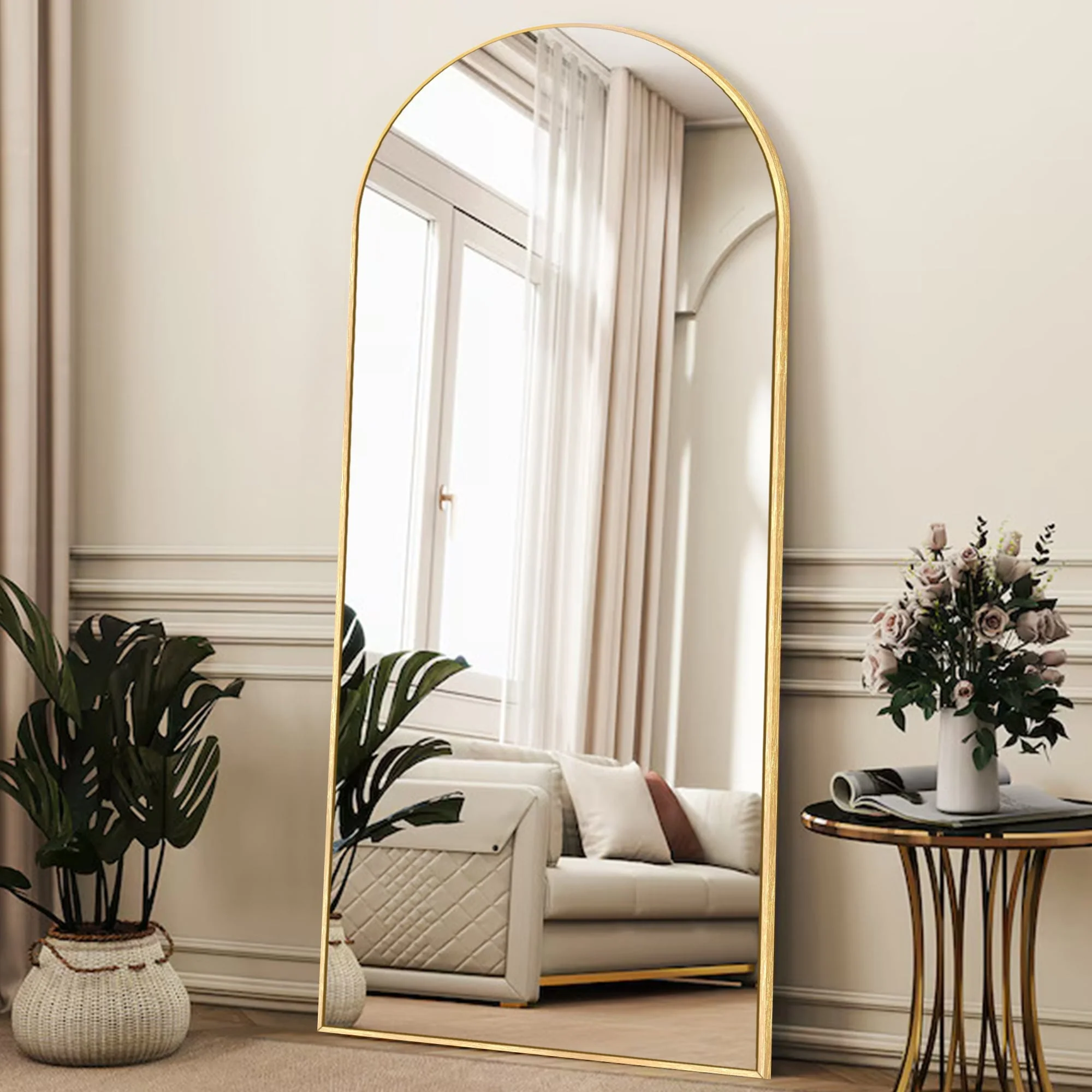 Modern Arched Full Length Floor Mirror, Aluminum Alloy Frame Standing Full Body Mirror - Image 49