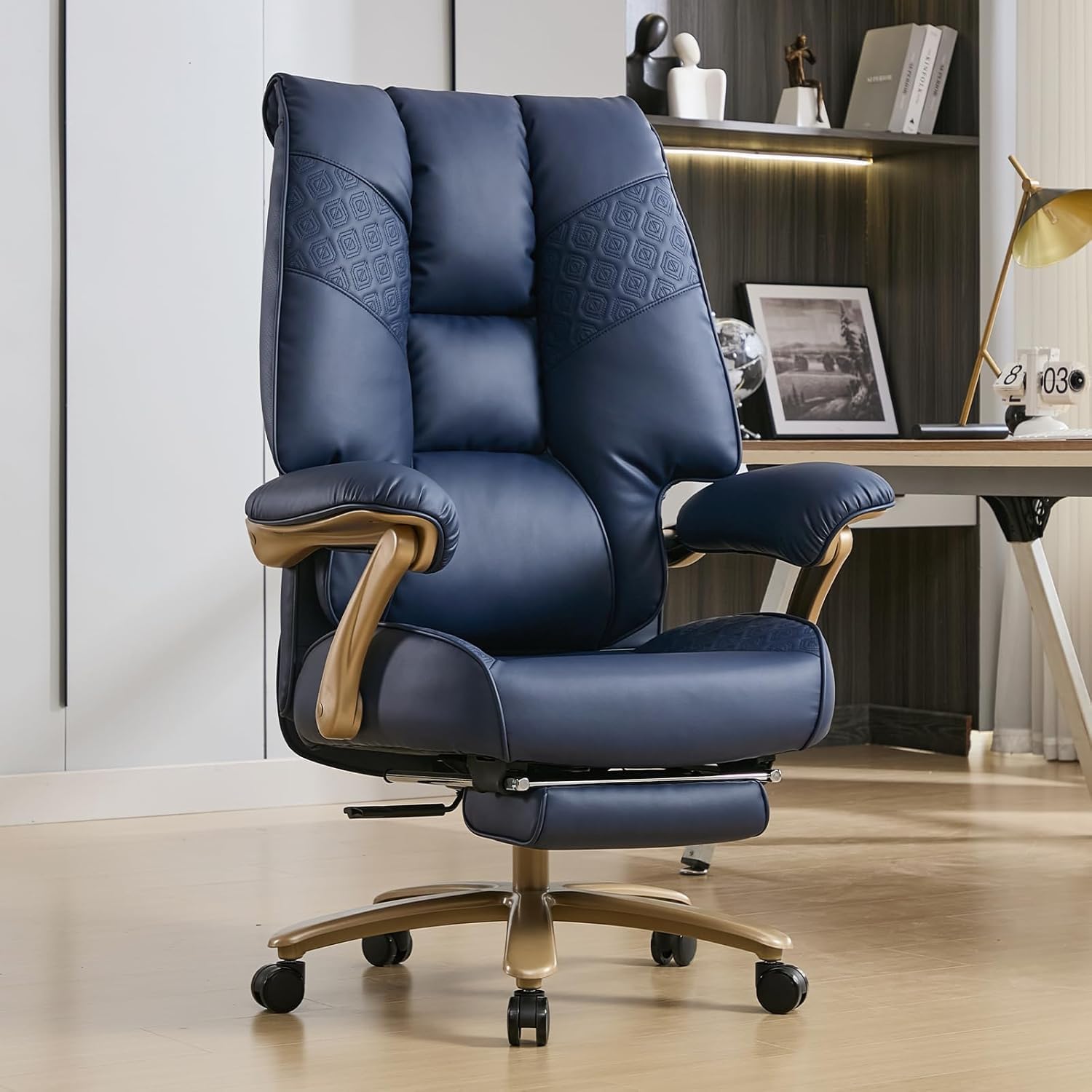 Big and Tall Executive Office Chair with Footrest, 400LBS Capacity Ergonomic High-Back Desk Office Chair with Lumbar Support, Padded Armrests & Thick Cushion, Black PU Leather Chairs - Image 3