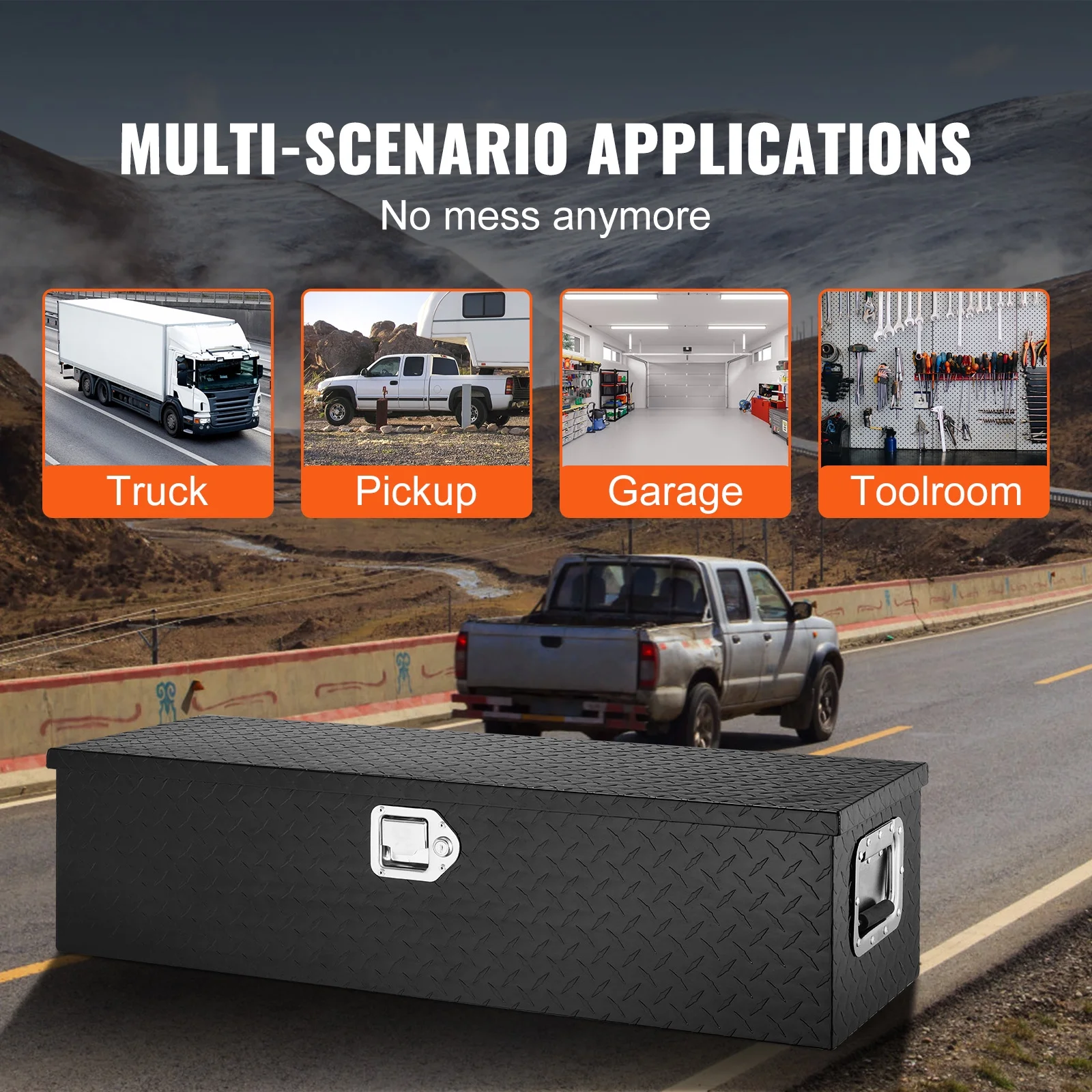VEVOR Heavy Duty Aluminum Truck Bed Tool Box, Diamond Plate Tool Box with Side Handle and Lock Keys,Storage Tool Box Chest Box Organizer for Pickup,Truck Bed, RV, Trailer,39"x13"x10",Black - Image 6