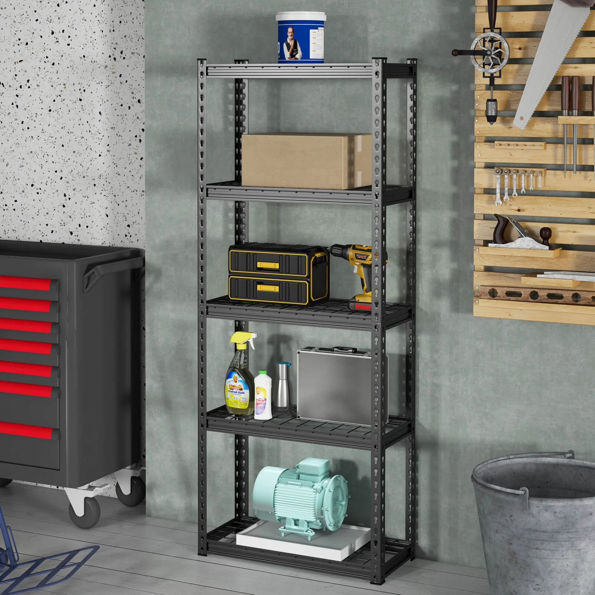 Gymax 4PCS 5-Tier Metal Shelving Unit Heavy Duty Wire Storage Rack with Anti-slip Foot Pads - Image 4