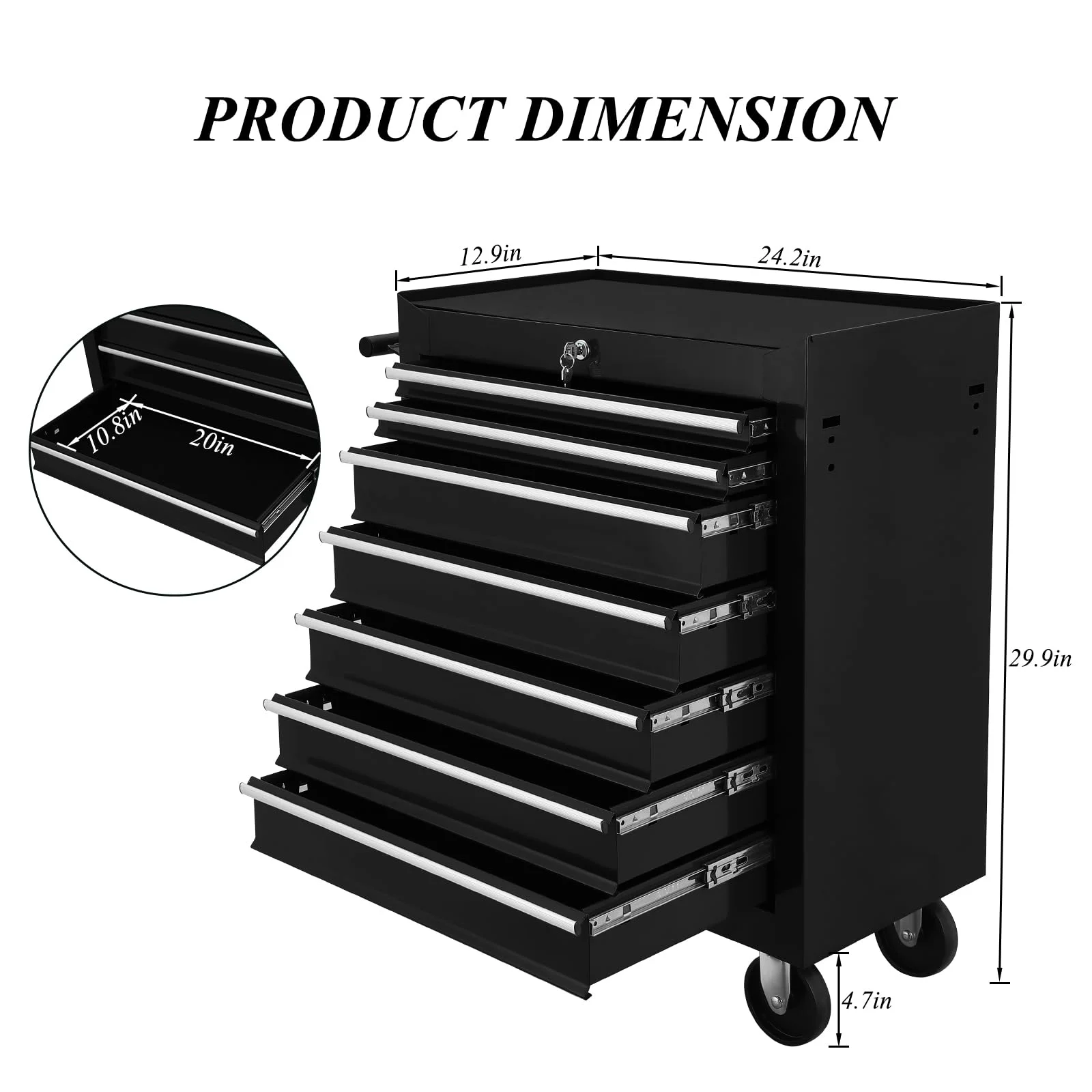 Pinypikaka 7 Drawer Rolling Tool Chest on Wheels, Lockable Tool Box, Removable Storage Case for Garage, Workshop and Craftsmen - Image 3