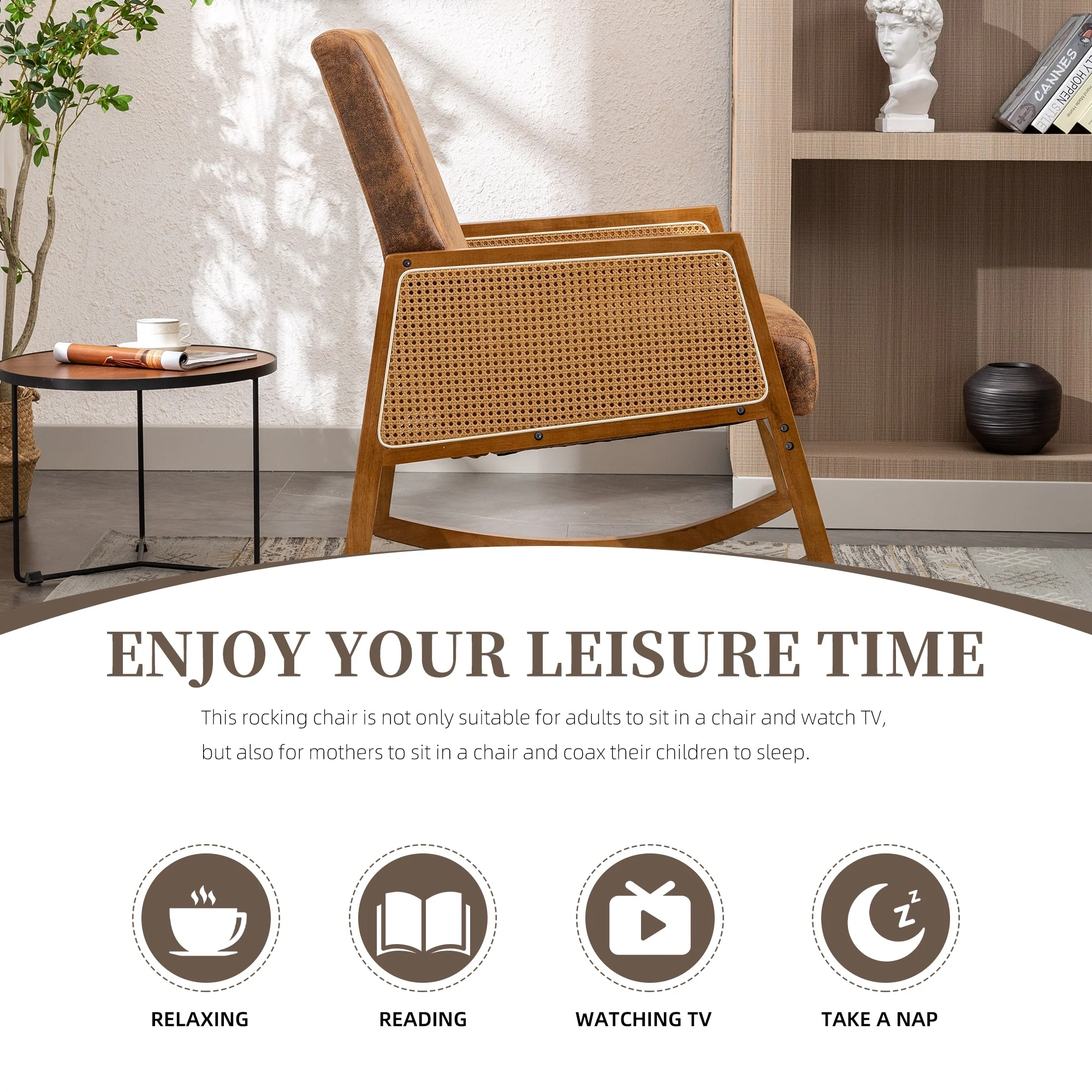 Upholstered Tall Back Rocking Chair, Smooth Gliding Accent Armchair for Comfortable Living Room Seating - Image 43
