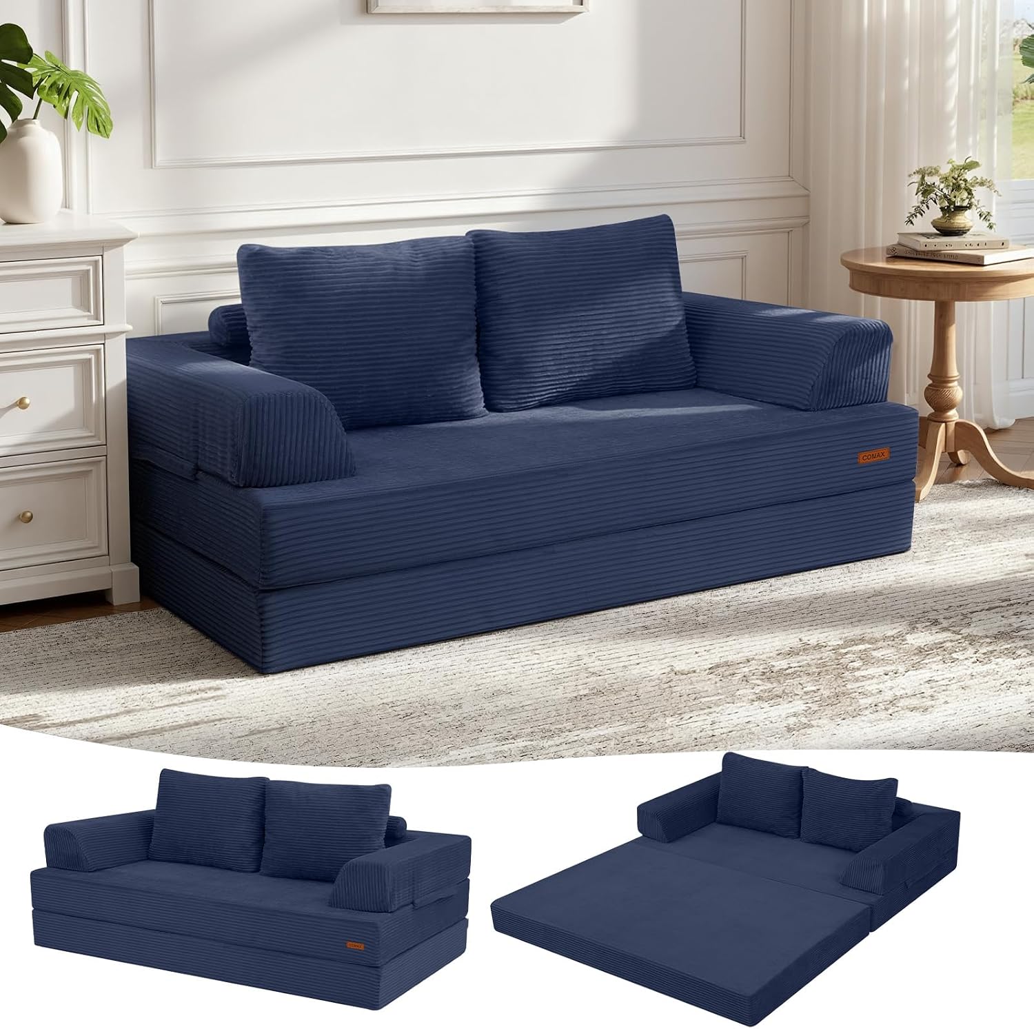 Convertible Futon Sofa Bed, 59" Folding Boneless Loveseat Small Couch - Image 12